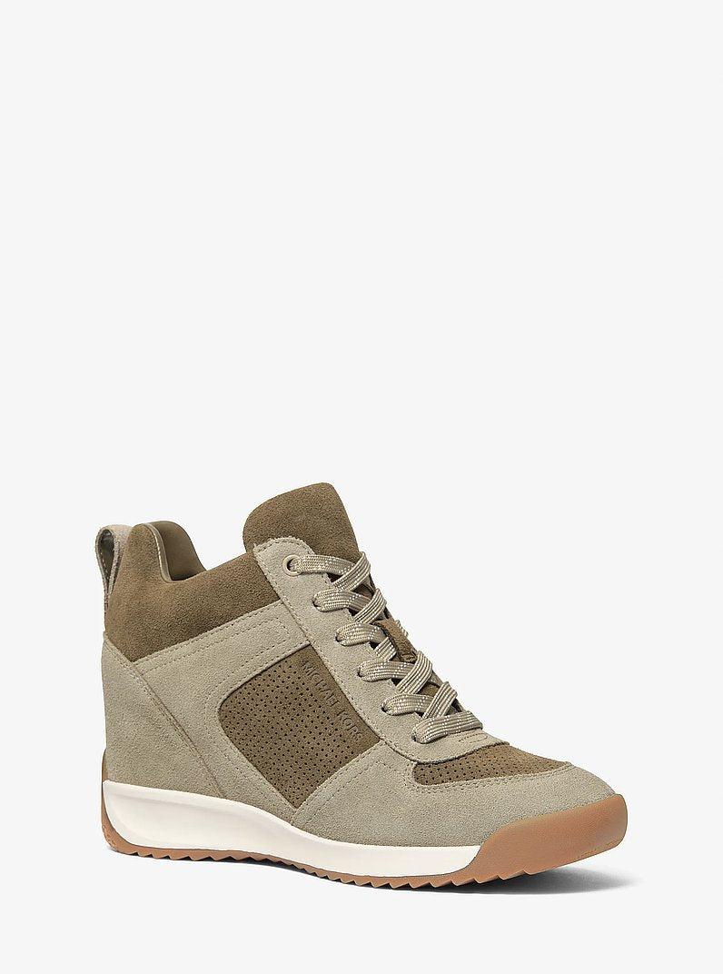 Michael Kors Nikko S2 Perforated Suede Wedge Trainer DUSTY SAGE MULTI