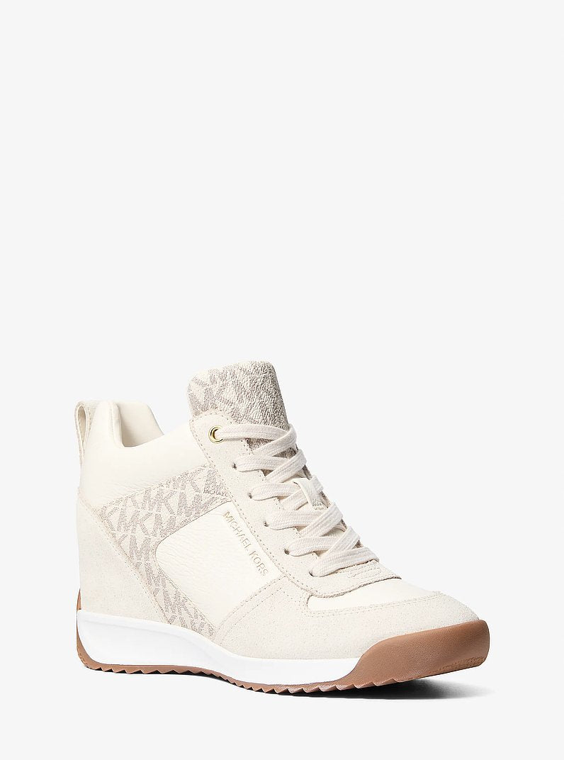 Michael Kors Nikko S2 Suede and Leather Wedge Trainer VANILLA