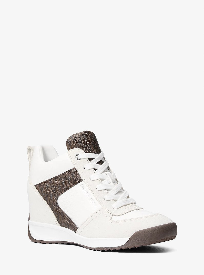 Michael Kors Nikko S2 Suede and Leather Wedge Trainer BROWN