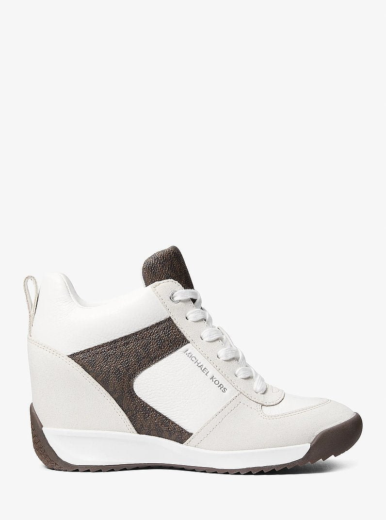 Michael Kors Nikko S2 Suede and Leather Wedge Trainer BROWN