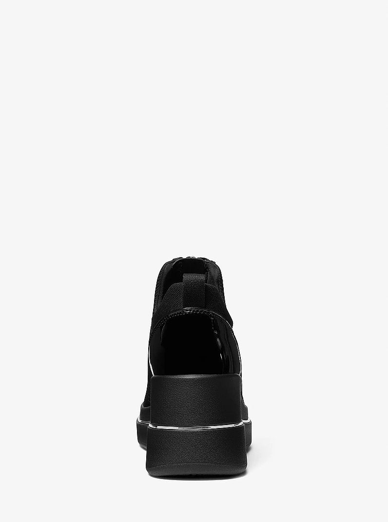 Michael Kors Emmy Stretch Knit Zip Wedge Trainer BLACK/BLACK