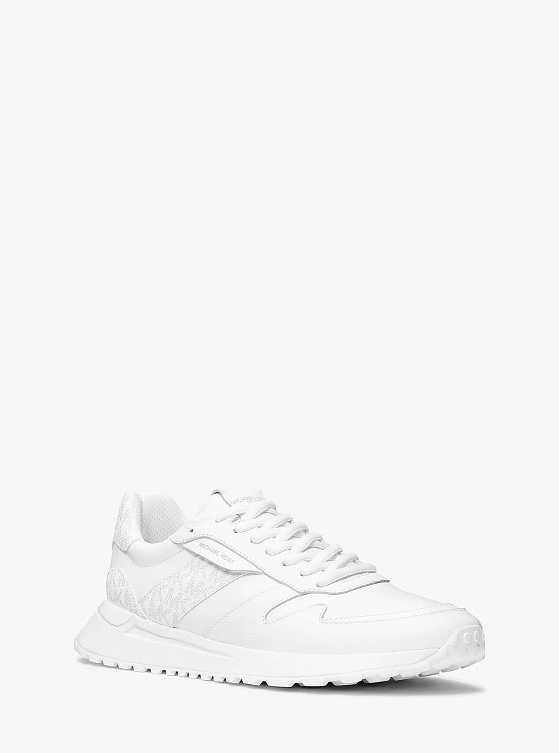 Michael Kors Dax Pebbled Leather and Logo Trainer BRIGHT WHT