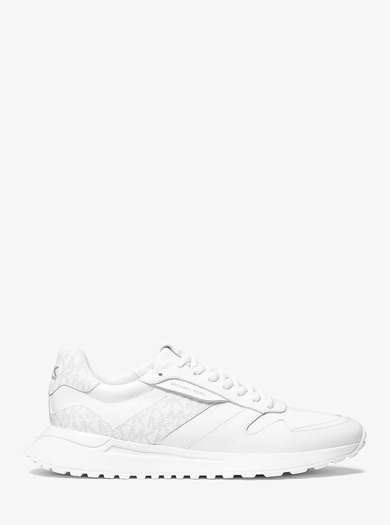Michael Kors Dax Pebbled Leather and Logo Trainer BRIGHT WHT