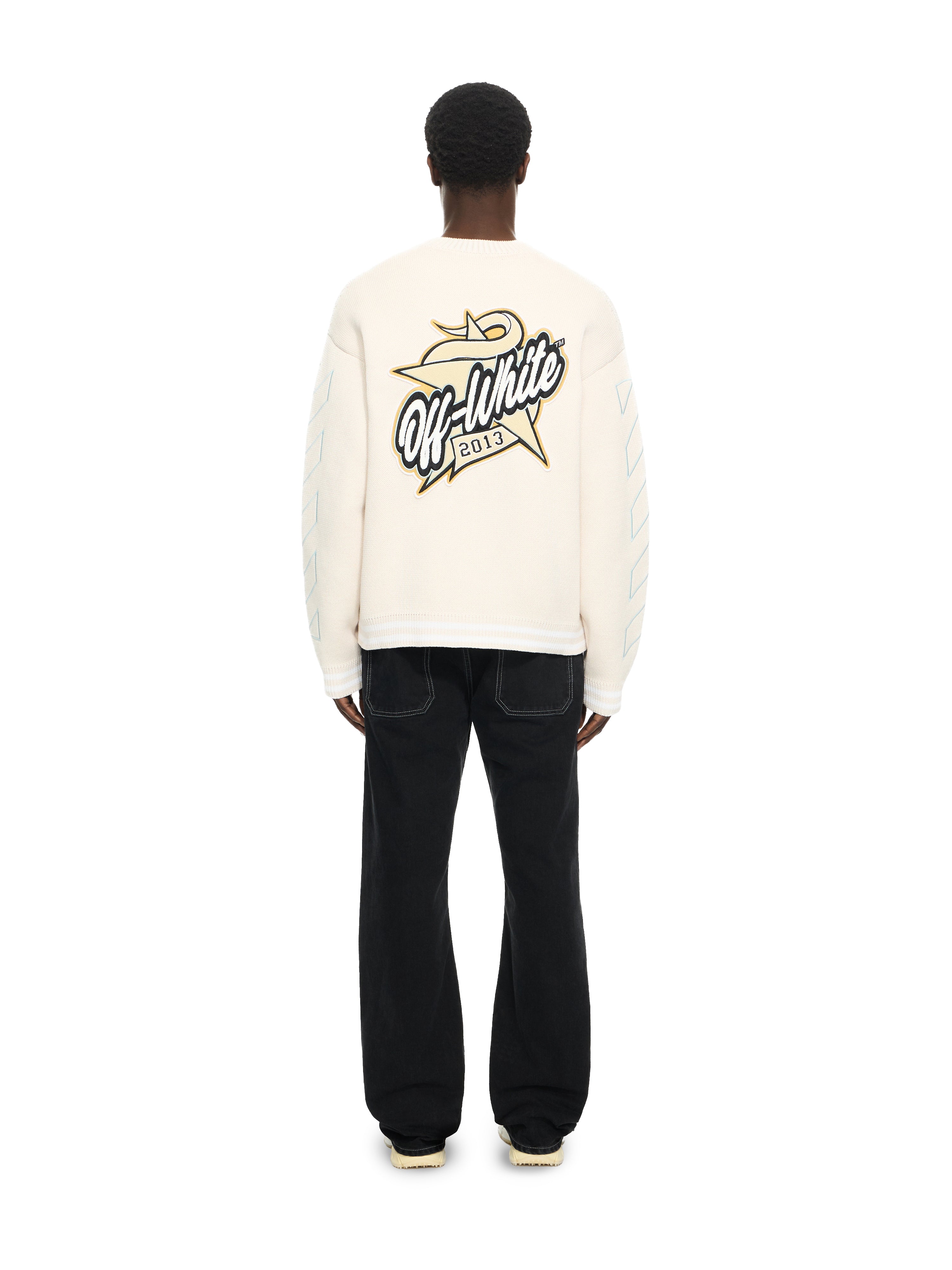 Off-White Star Logo Diagonal Varsity Knit Cardigan Cream