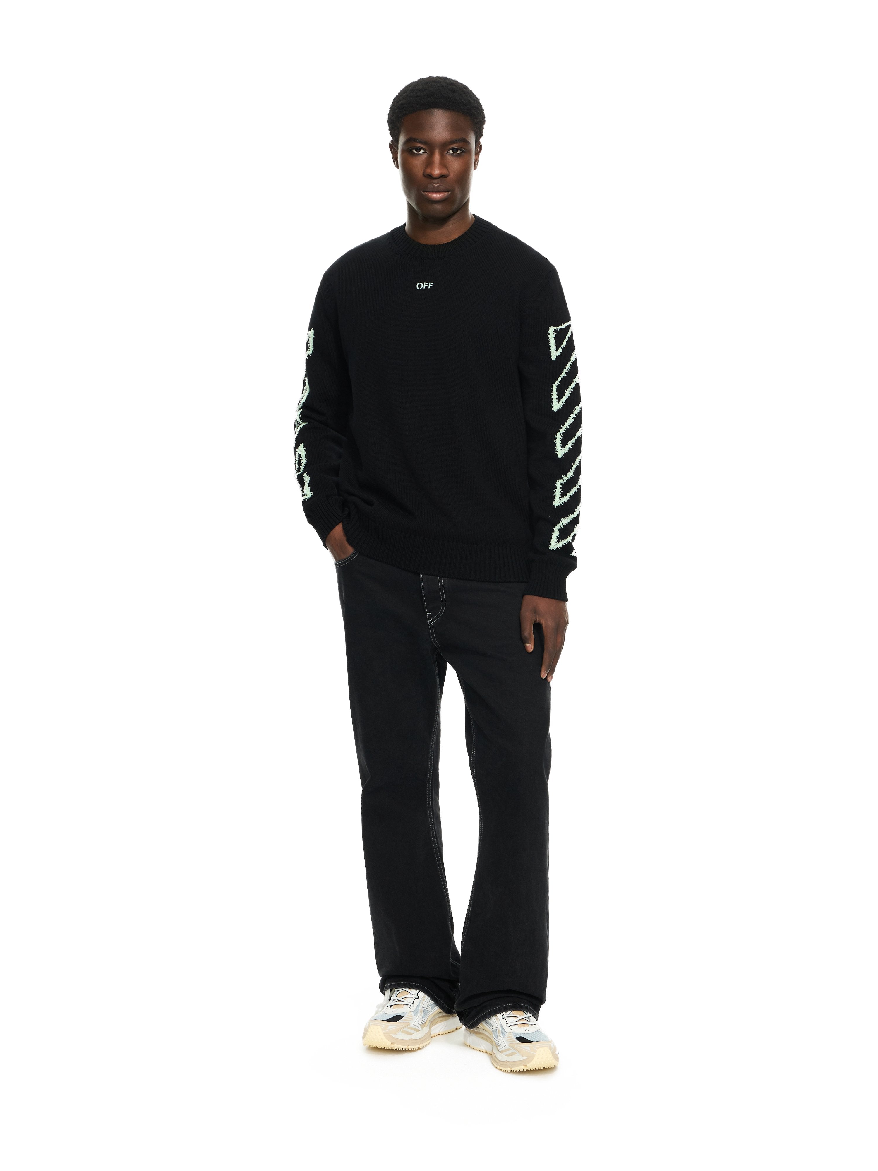 Off-White Diagonal Arrow Fuzzy Crewneck Sweater Black