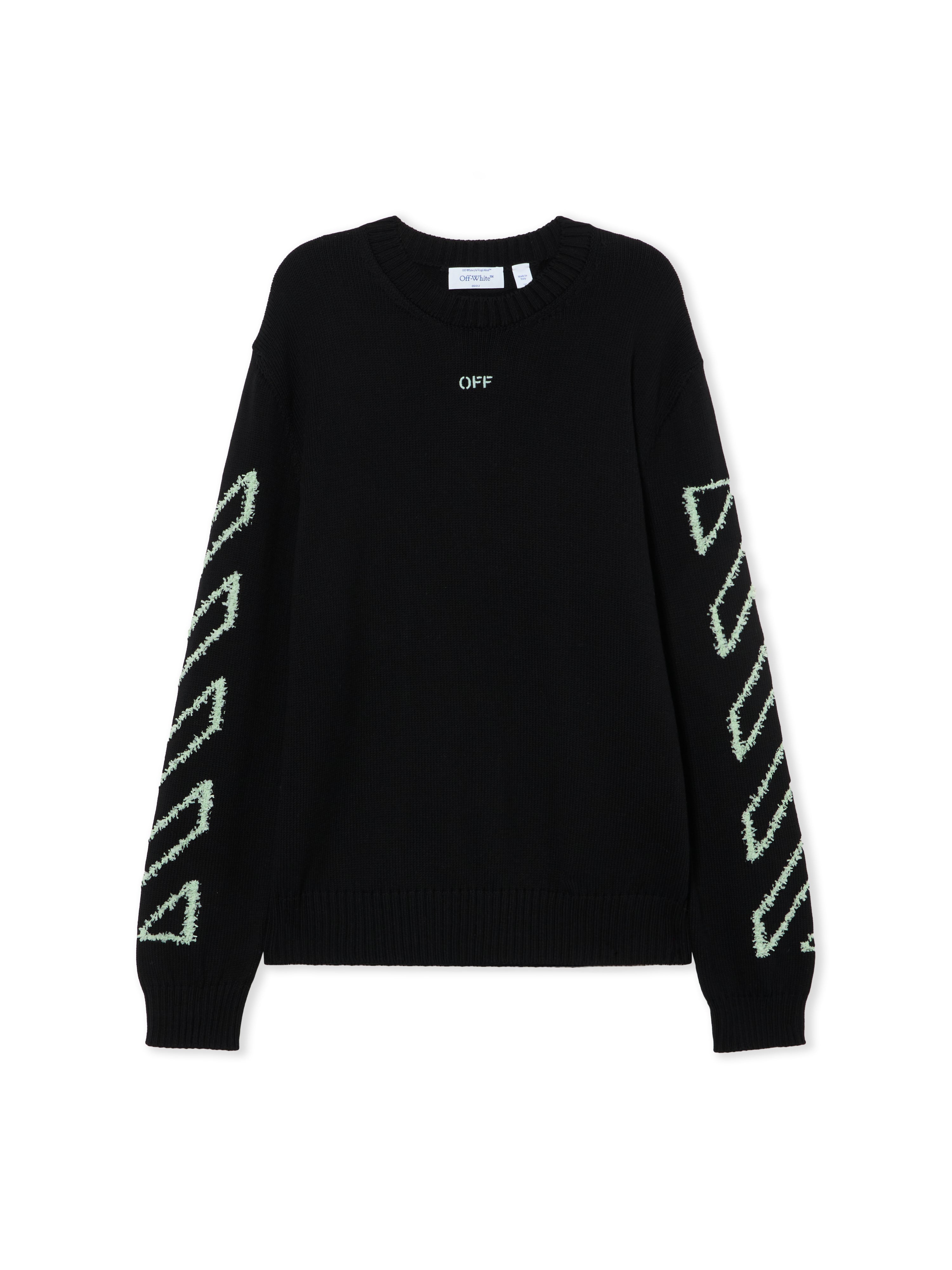 Off-White Diagonal Arrow Fuzzy Crewneck Sweater Black