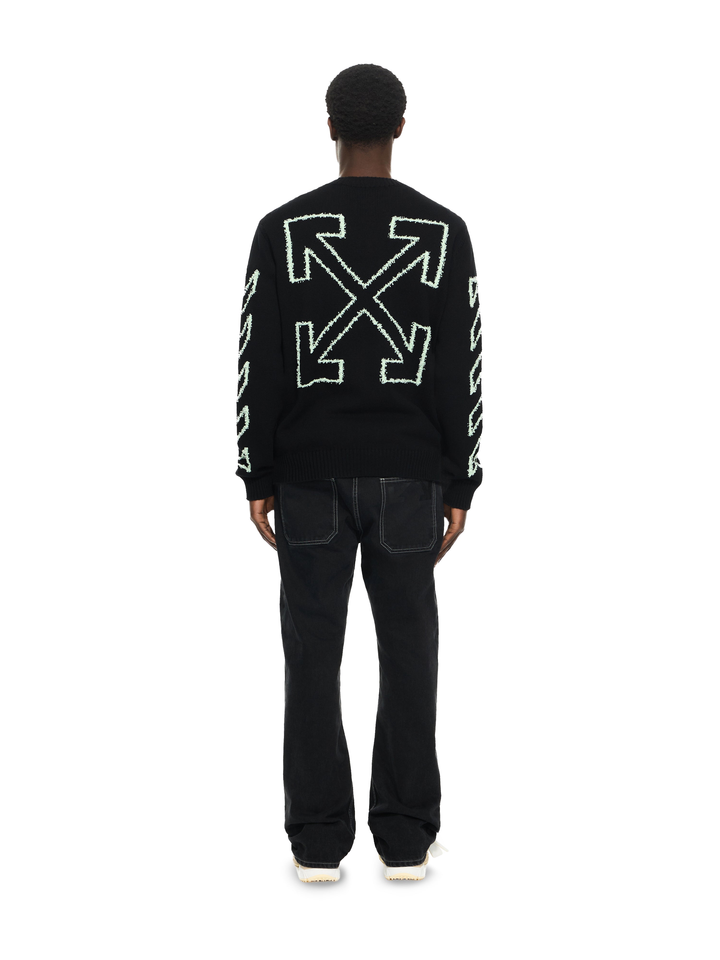 Off-White Diagonal Arrow Fuzzy Crewneck Sweater Black