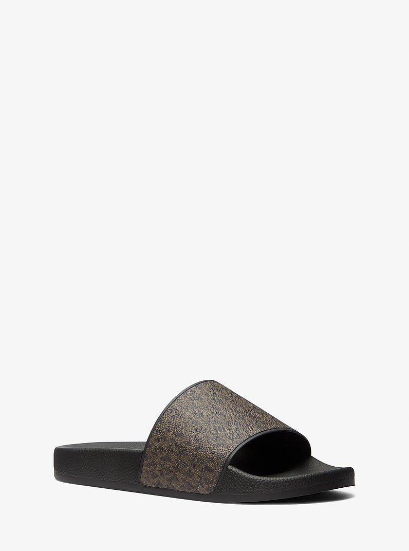 Michael Kors Dawson Signature Logo Slide Sandal BROWN/BLK