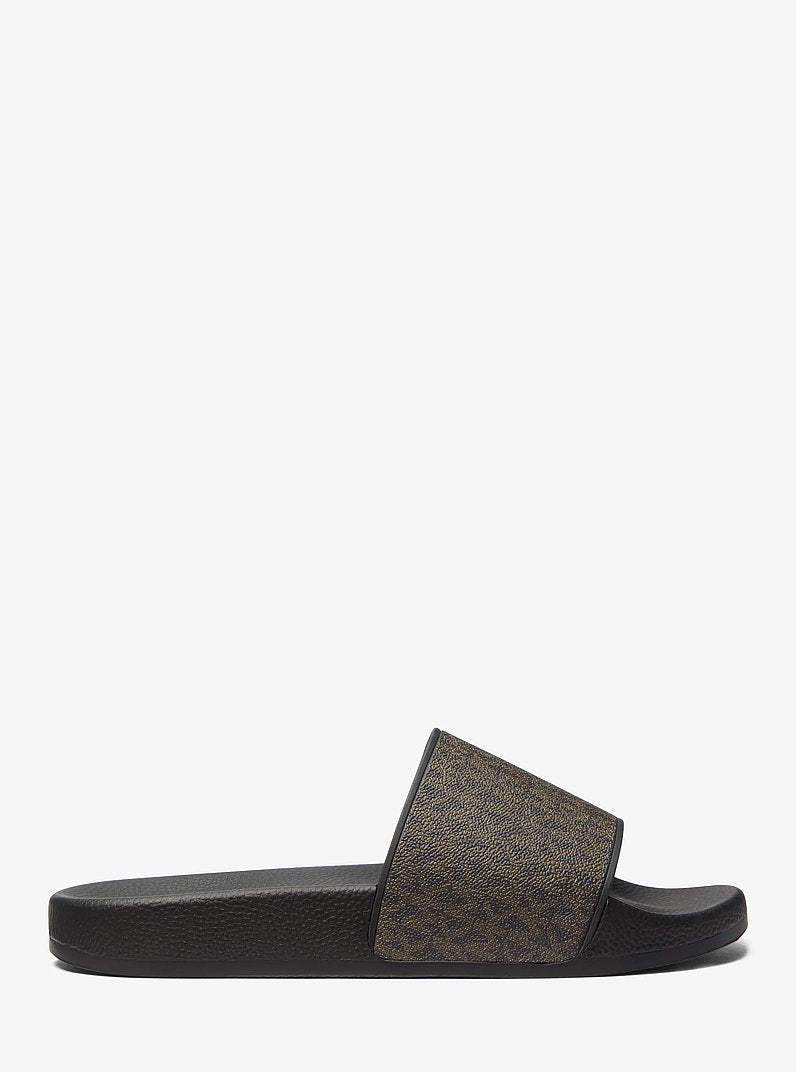 Michael Kors Dawson Signature Logo Slide Sandal BROWN/BLK