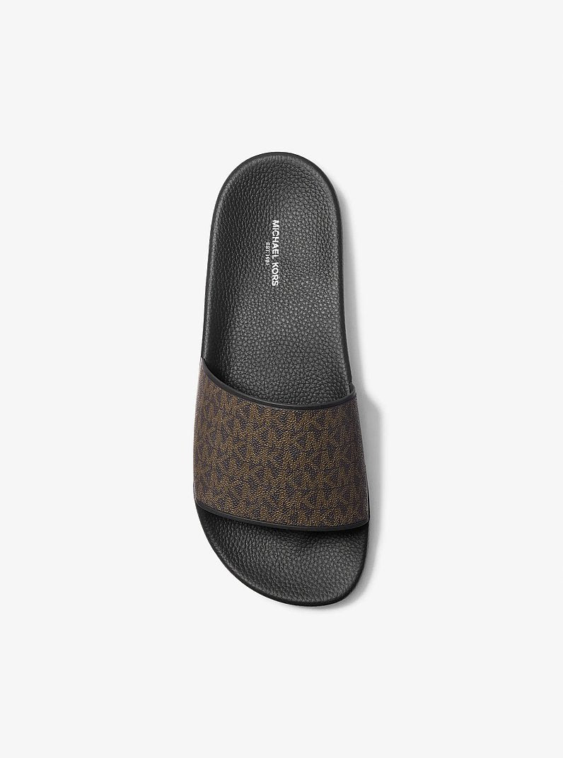 Michael Kors Dawson Signature Logo Slide Sandal BROWN/BLK