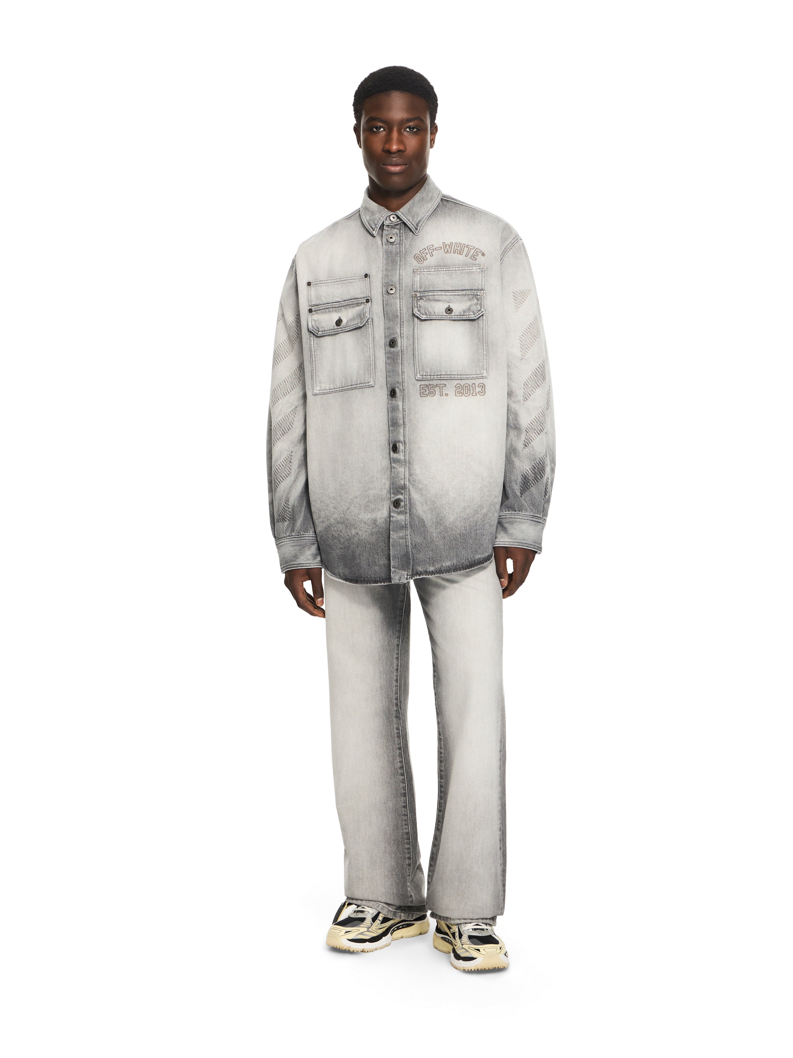 Off-White Diagonal Embroidery Slim Relaxed Jeans Fade