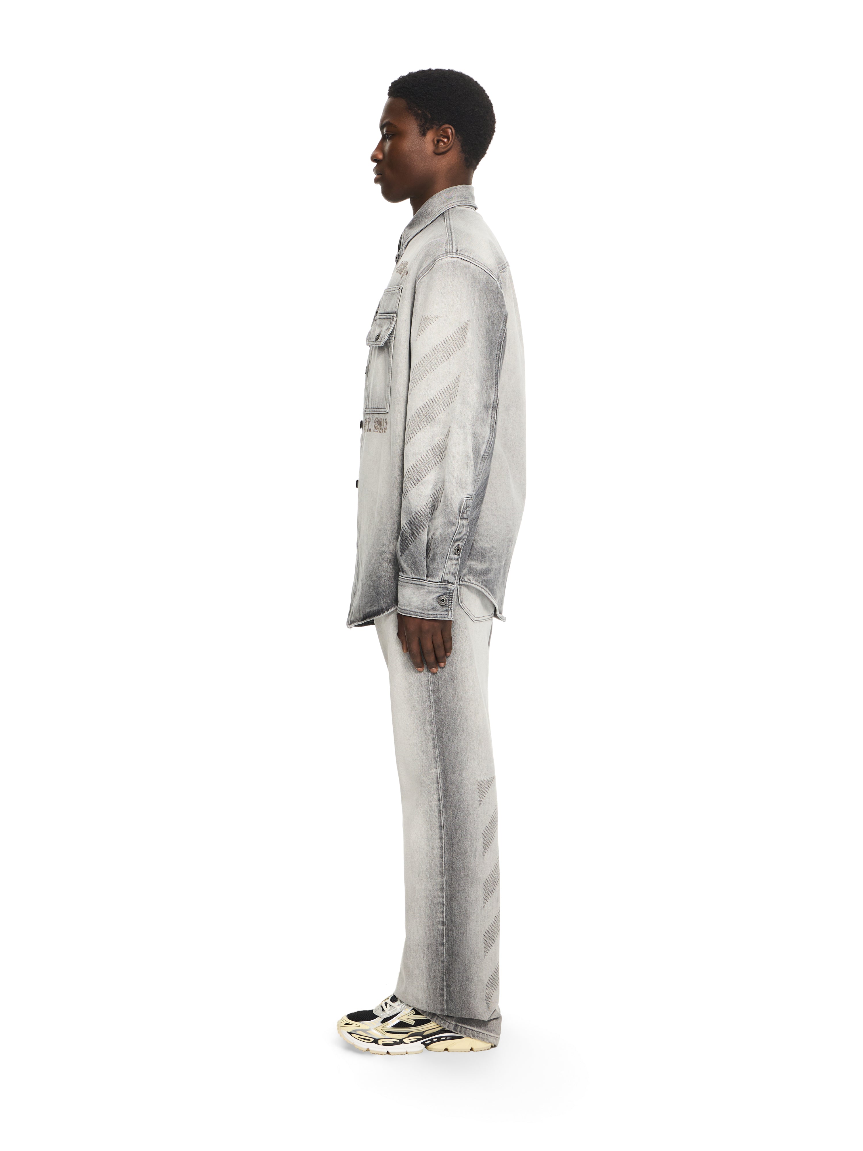 Off-White Diagonal Embroidery Slim Relaxed Jeans Fade