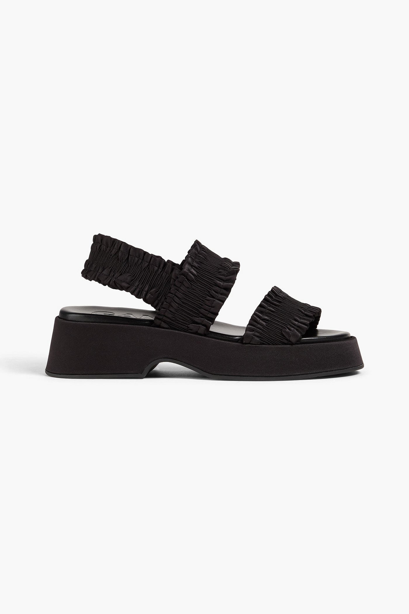 Ganni Ruffled Satin Platform Slingback Sandals Black Women's