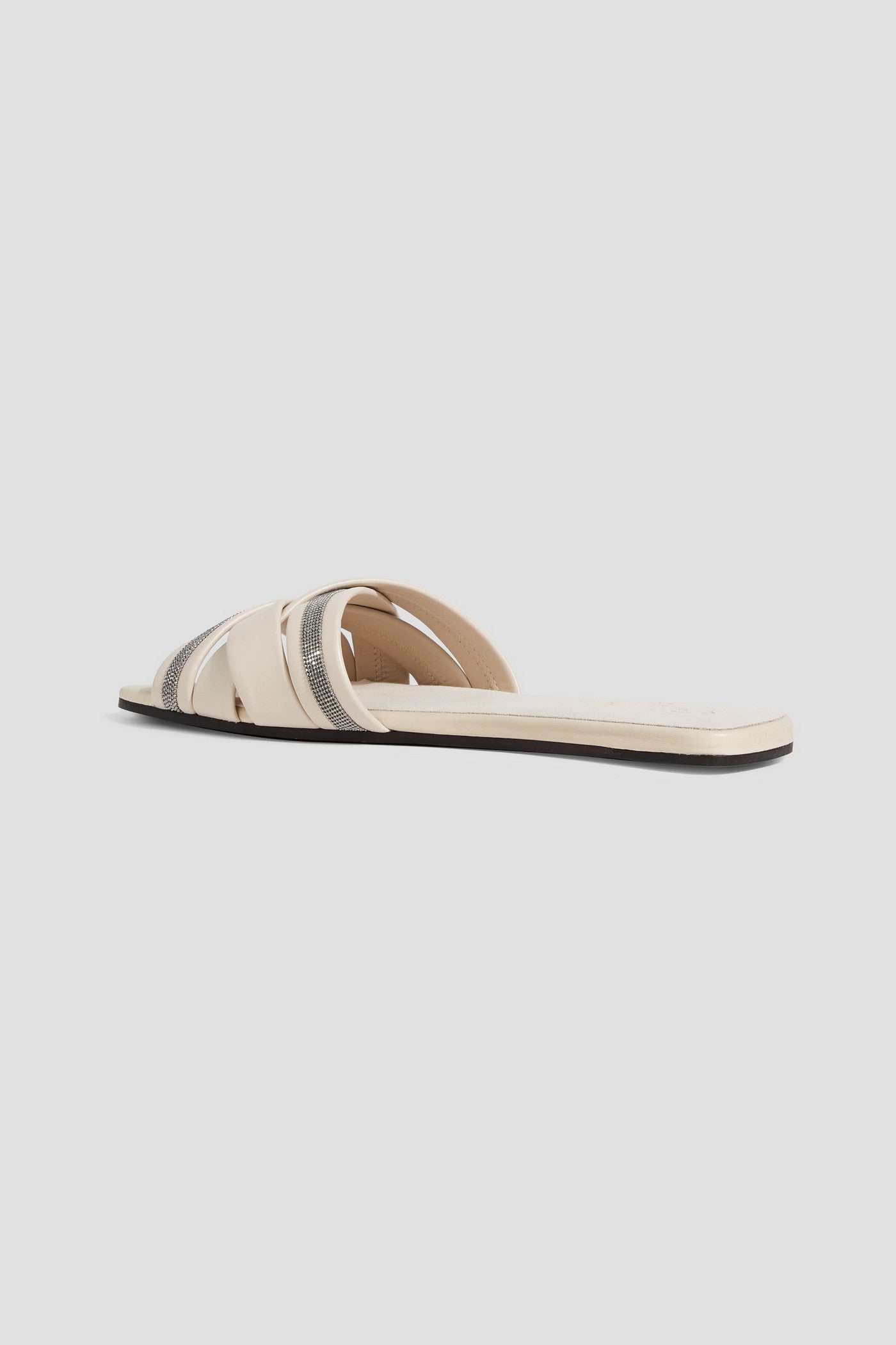Brunello Cucinelli Bead-Embellished Woven Leather Sandals Ecru Women's