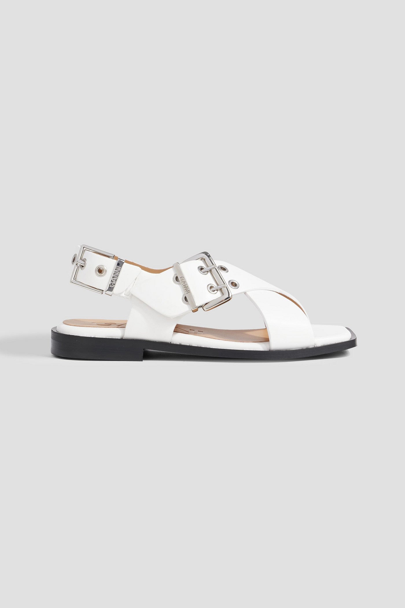 Ganni Buckled Leather-Blend Slingback Sandals White Women's