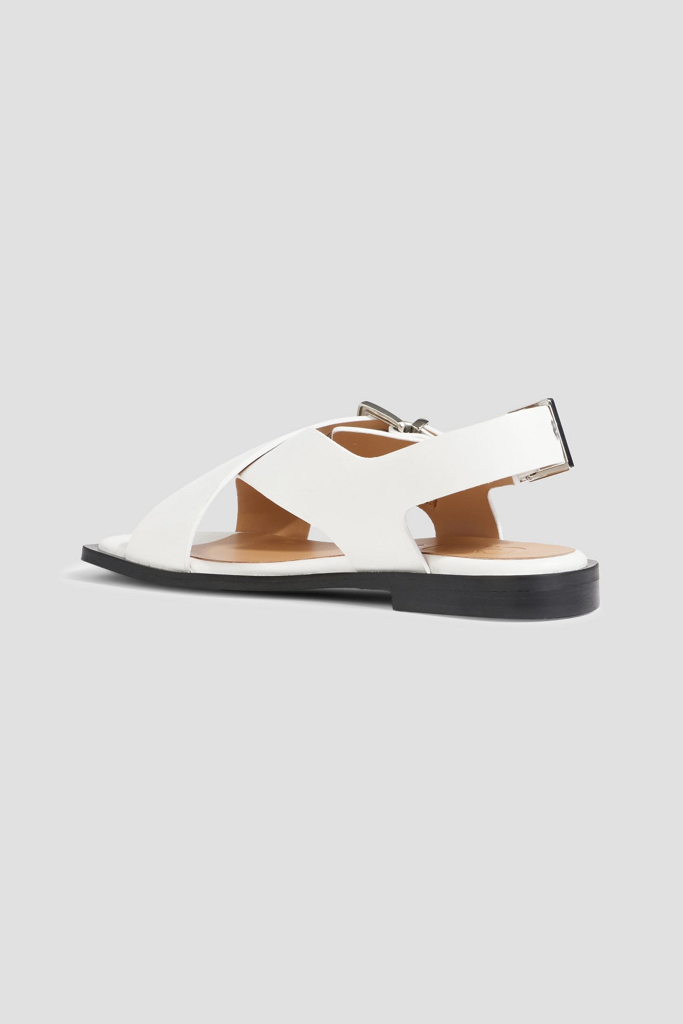 Ganni Buckled Leather-Blend Slingback Sandals White Women's