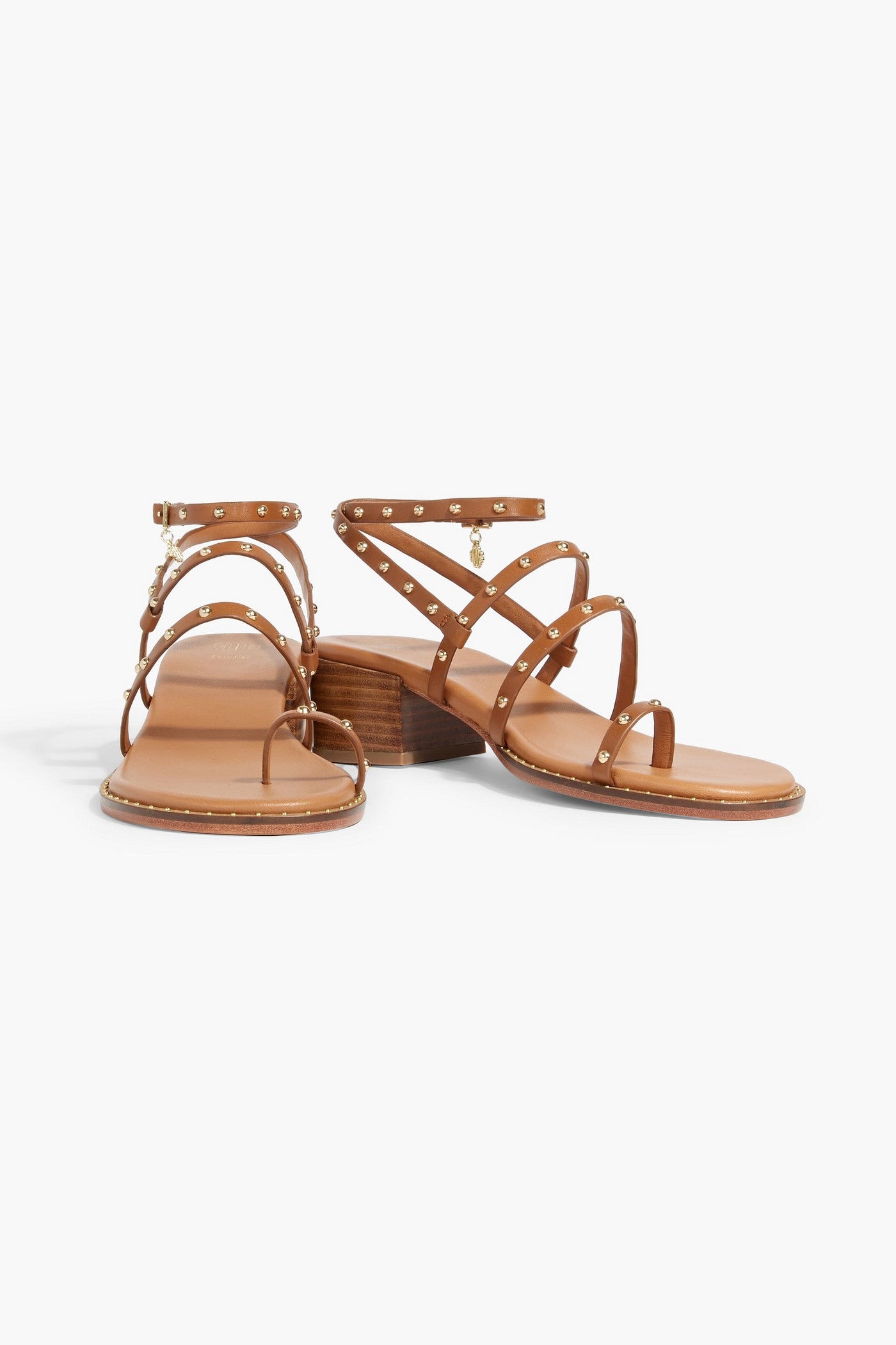 Maje Studded Leather Sandals Camel Women's