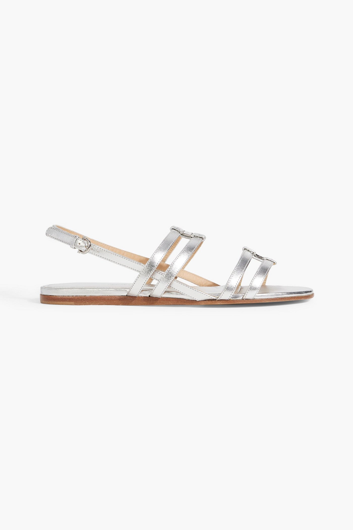 Ferragamo Typa Metallic Leather Slingback Sandals Silver Women's