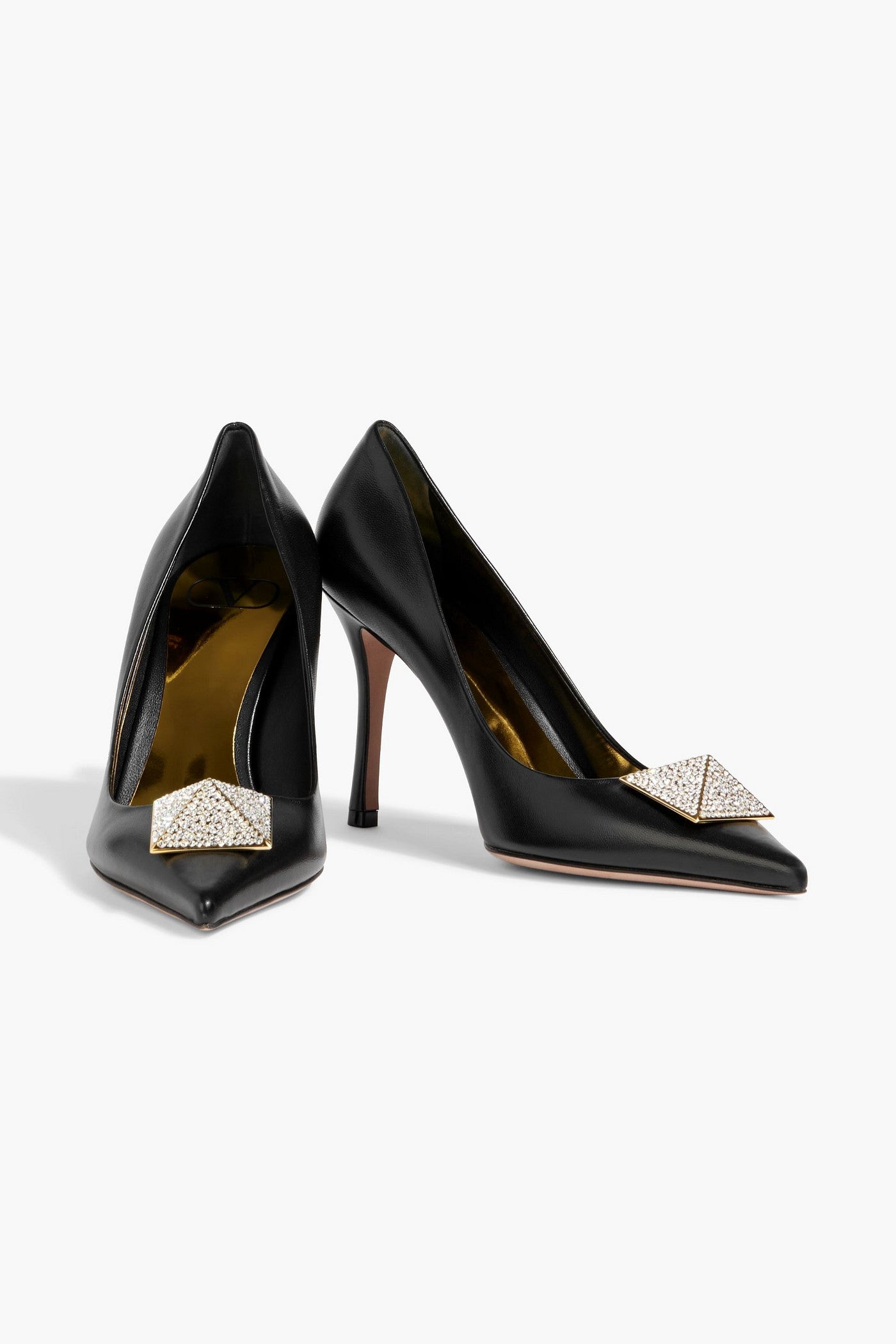 Valentino Garavani One Stud Embellished Leather Pumps Black Women's