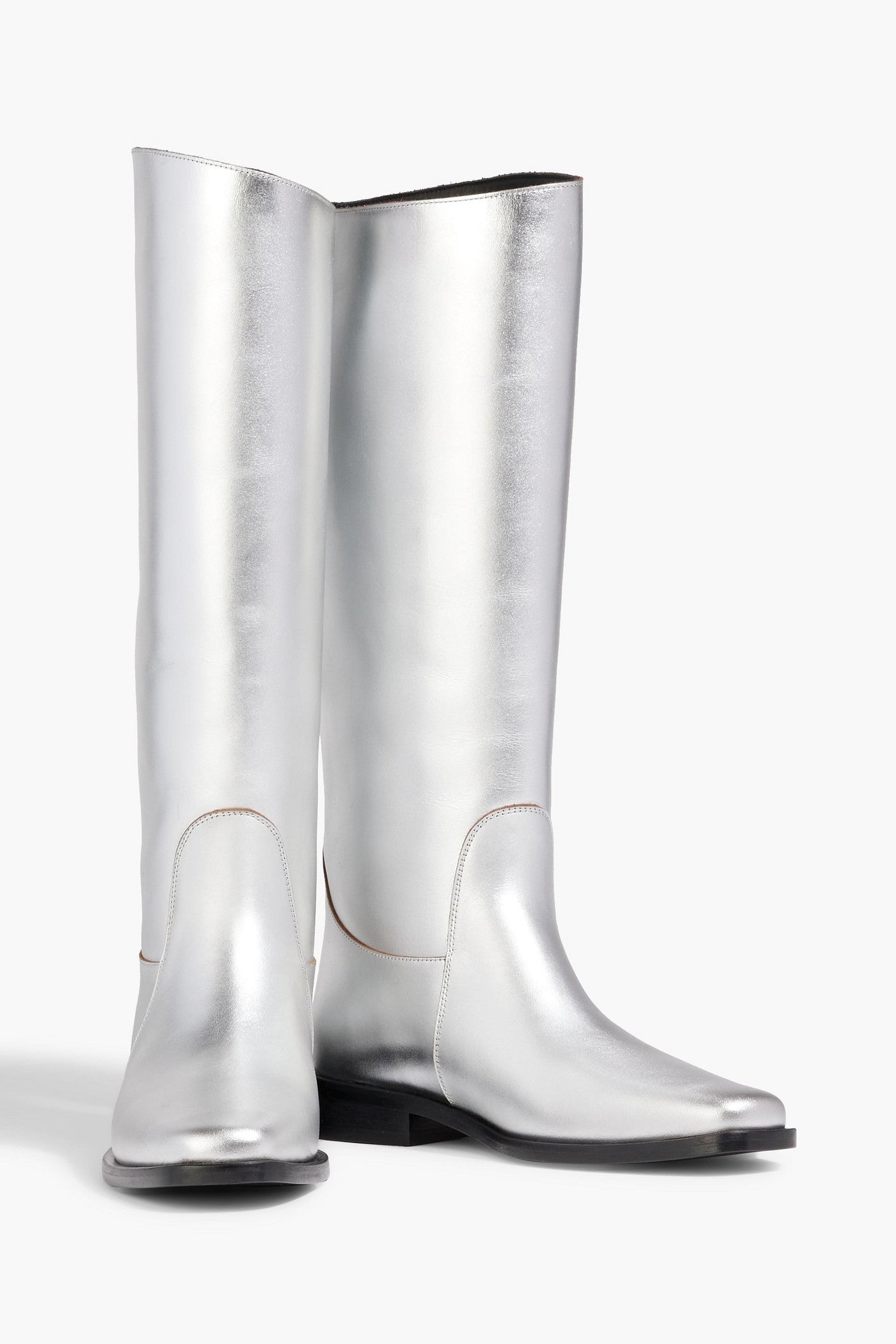 Khaite Wooster Metallic Leather Boots Silver Women's