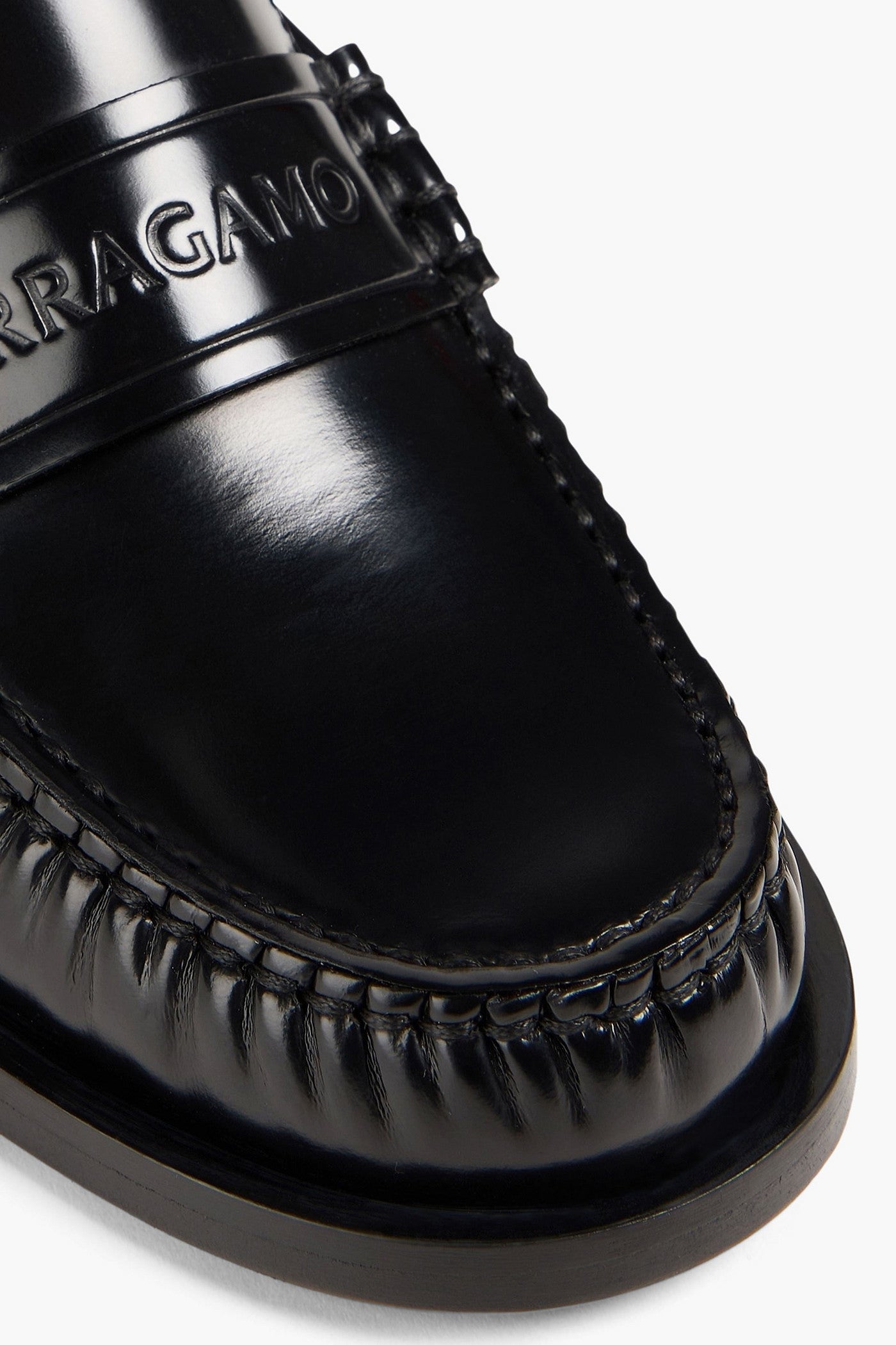 Ferragamo Embossed Glossed-Leather Loafers Black Women's