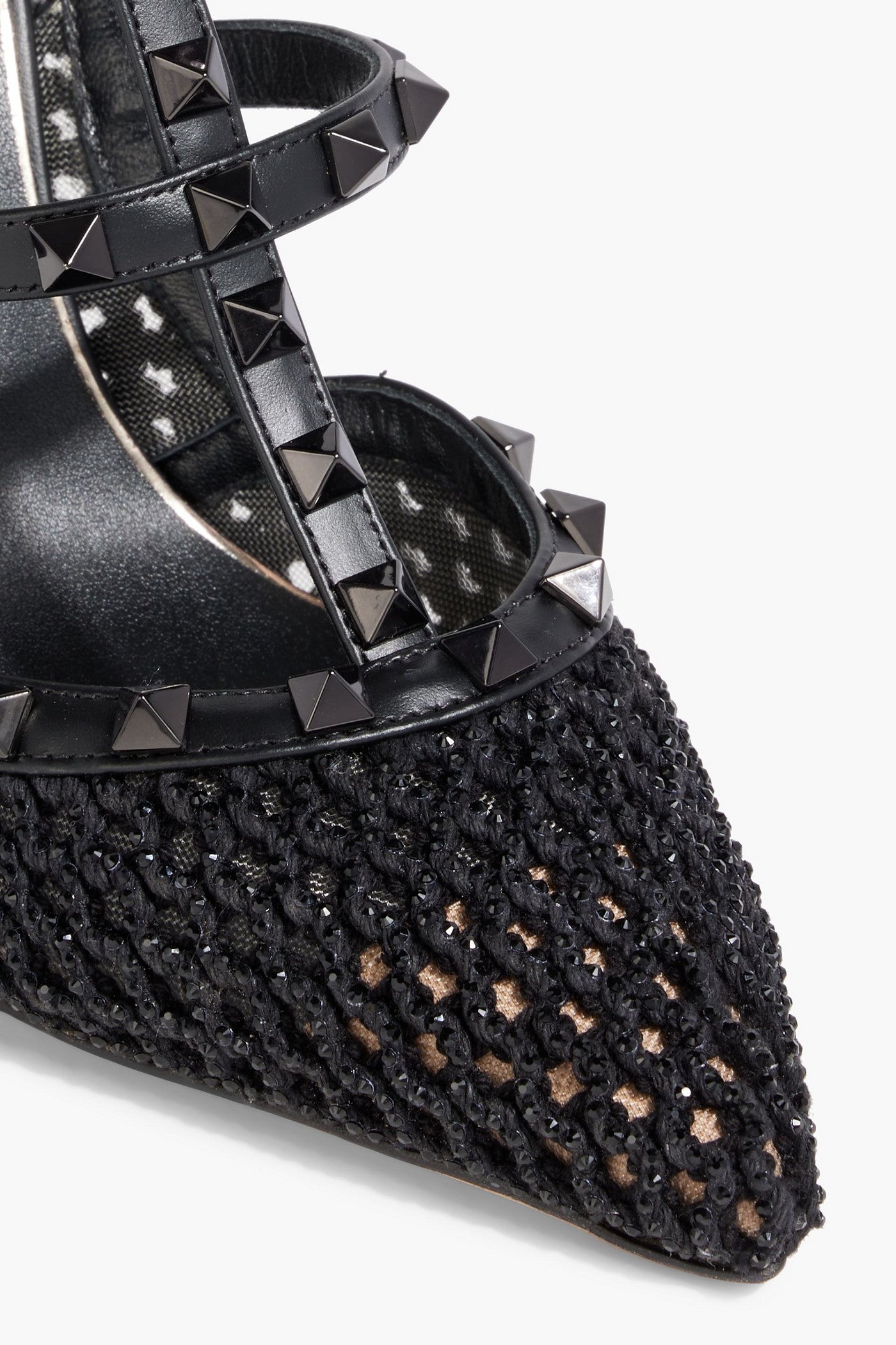 Valentino Garavani Rockstud Crochet And Leather Pumps Black Women's