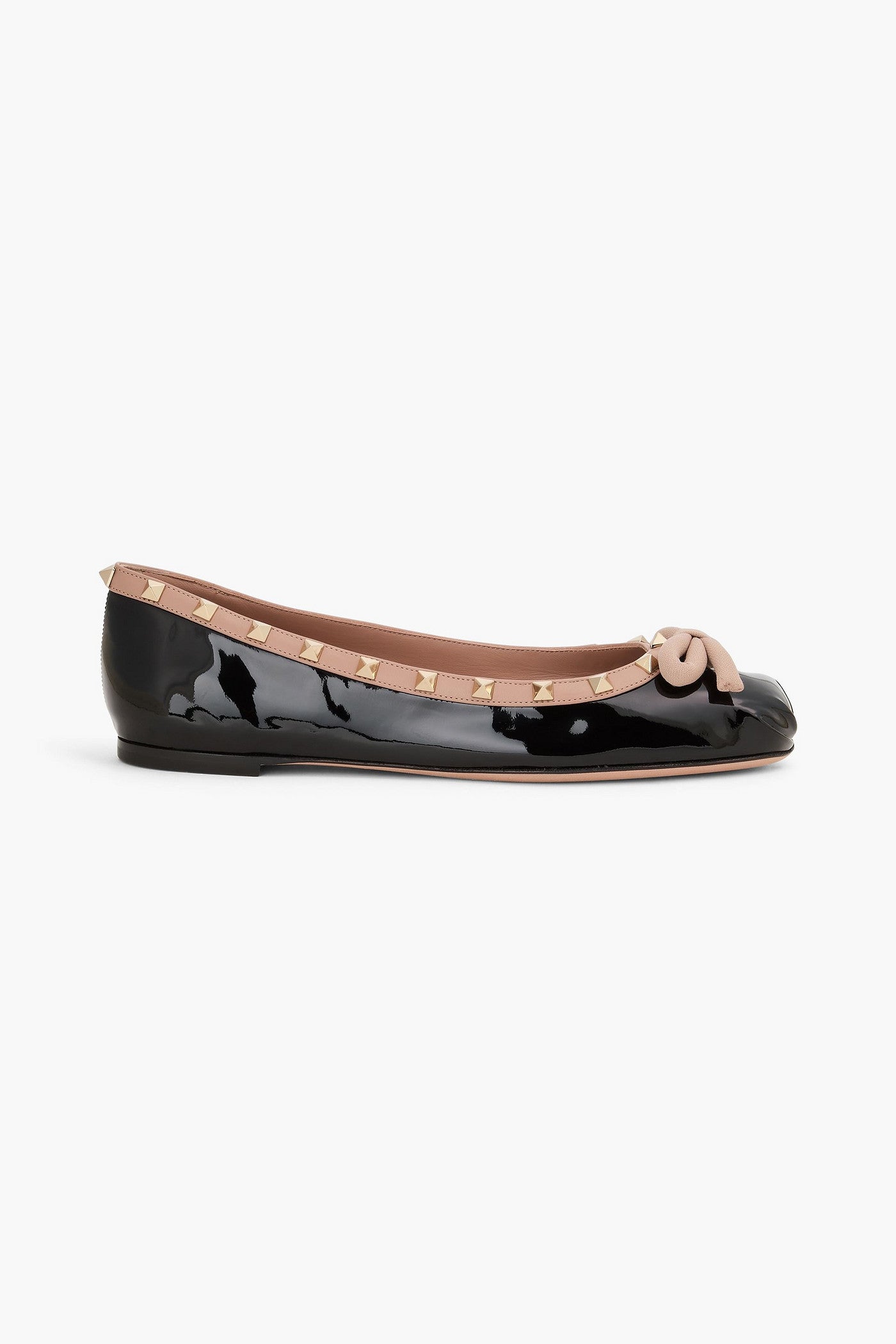 Valentino Garavani Rockstud Bow-Detailed Patent-Leather Ballet Flats Black Women's