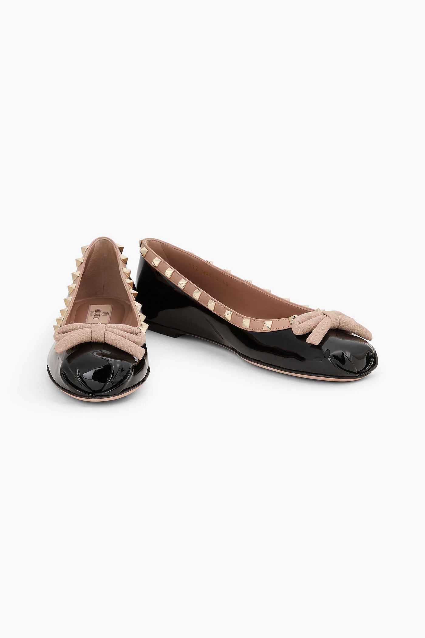 Valentino Garavani Rockstud Bow-Detailed Patent-Leather Ballet Flats Black Women's
