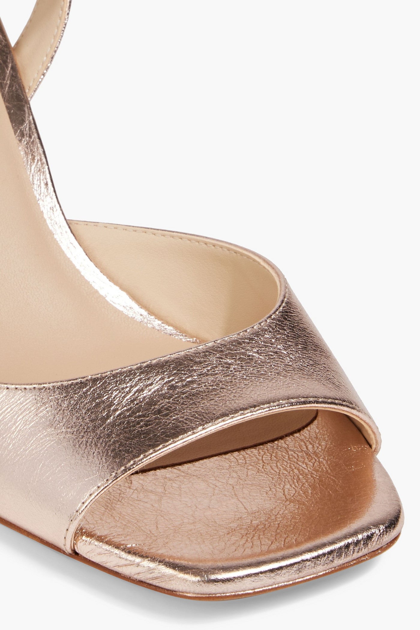 Stuart Weitzman Tia 75 Metallic Textured-Leather Sandals Rose Gold Women's