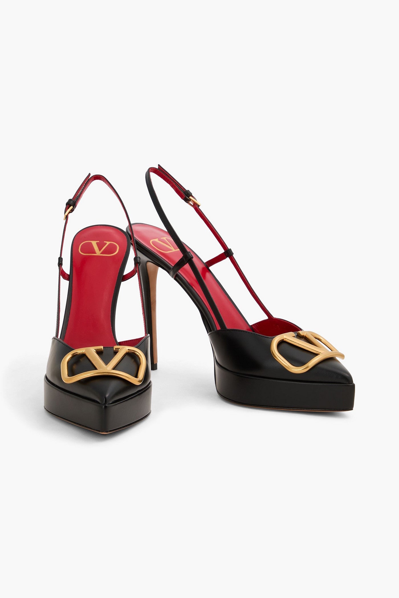 Valentino Garavani Vlogo Leather Platform Slingback Pumps Black Women's