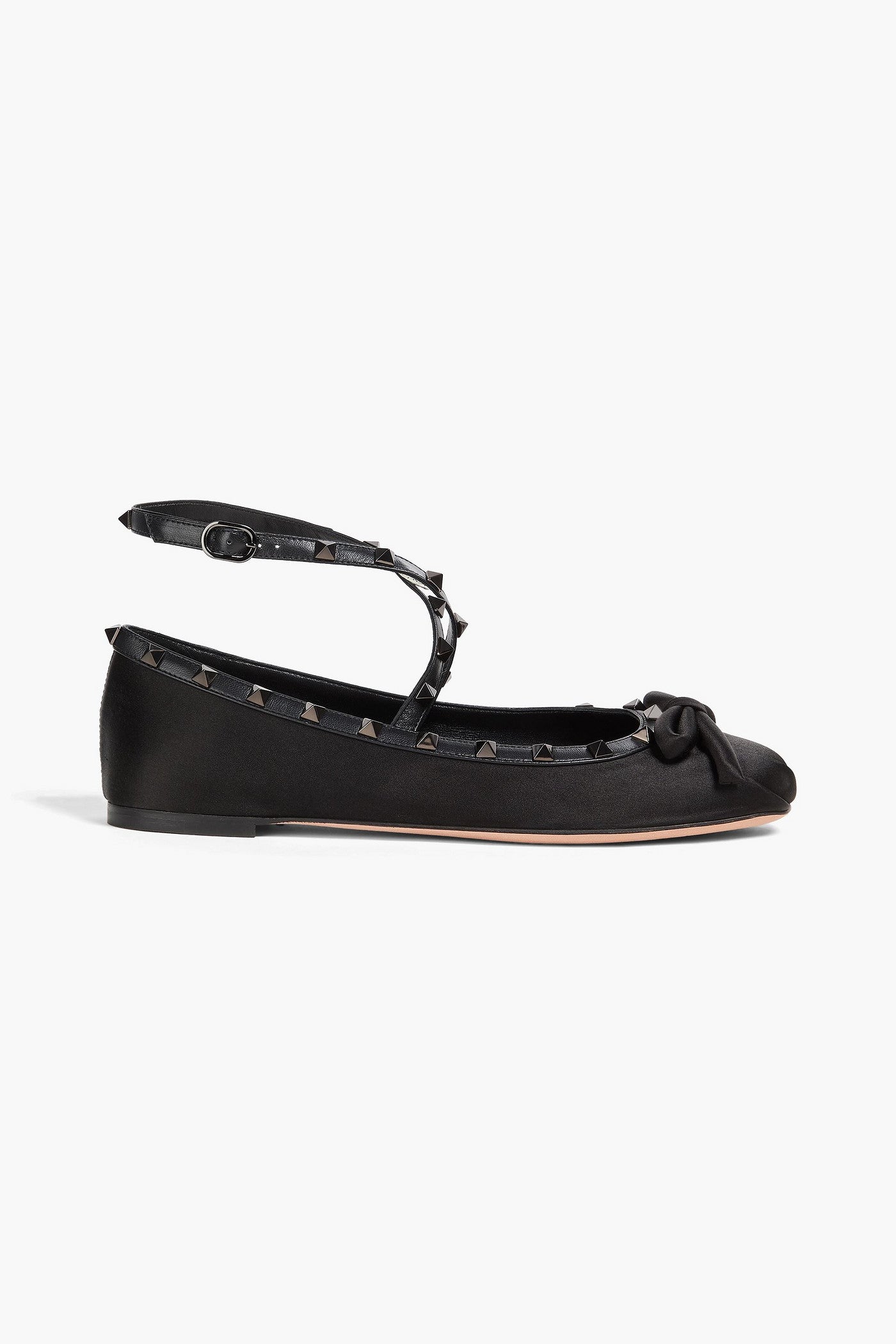 Valentino Garavani Rockstud Leather-Trimmed Satin Ballet Flats Black Women's