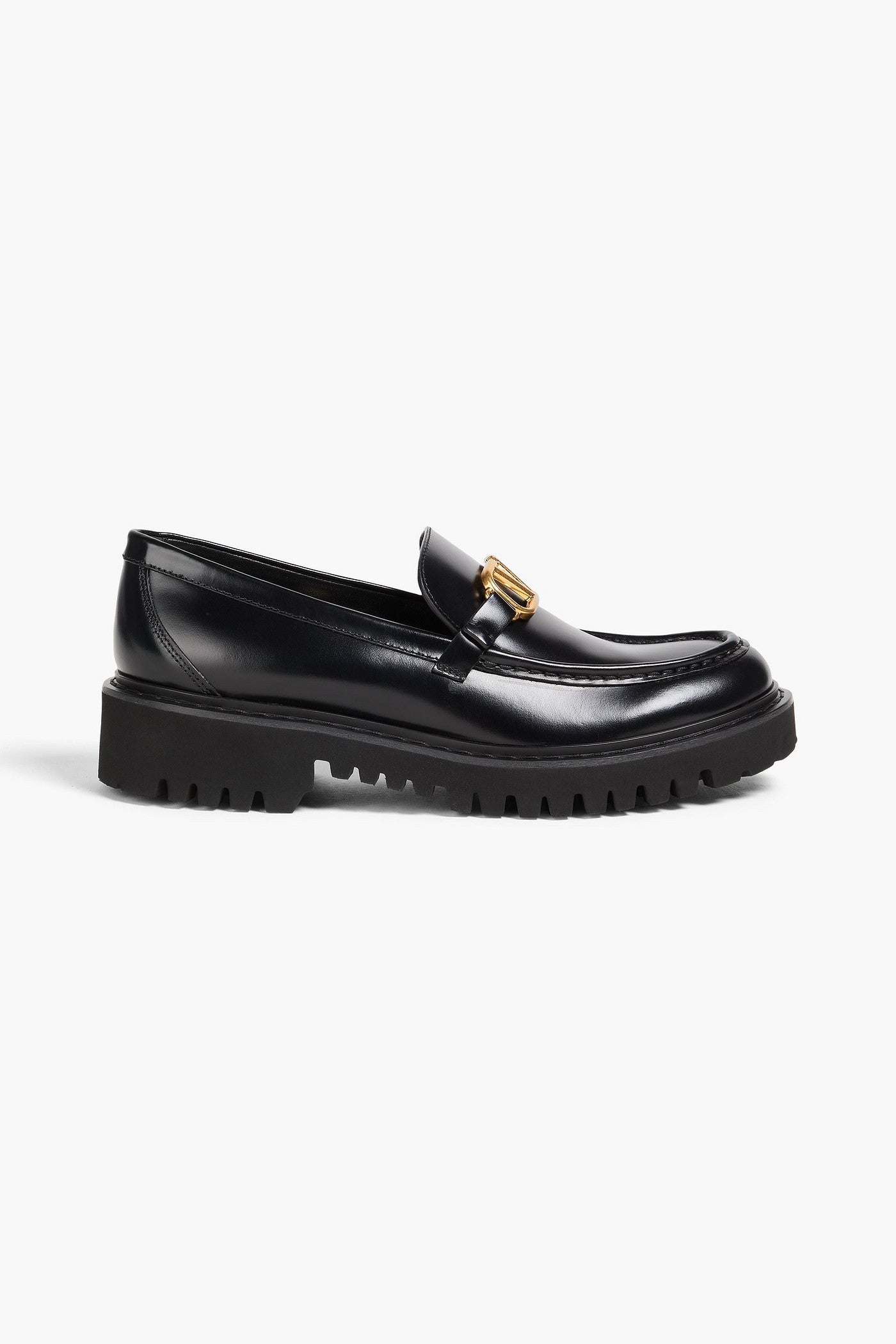 Valentino Garavani Vlogo Glossed-Leather Loafers Black Women's