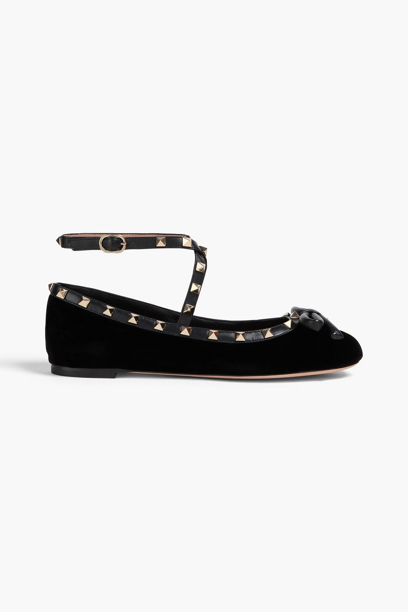 Valentino Garavani Rockstud Leather-Trimmed Velvet Ballet Flats Black Women's
