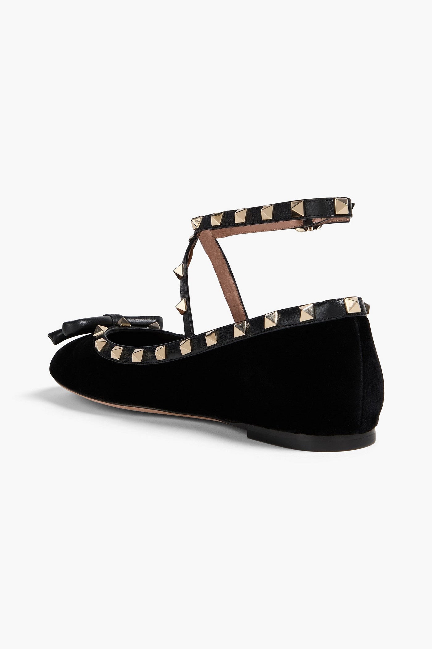 Valentino Garavani Rockstud Leather-Trimmed Velvet Ballet Flats Black Women's
