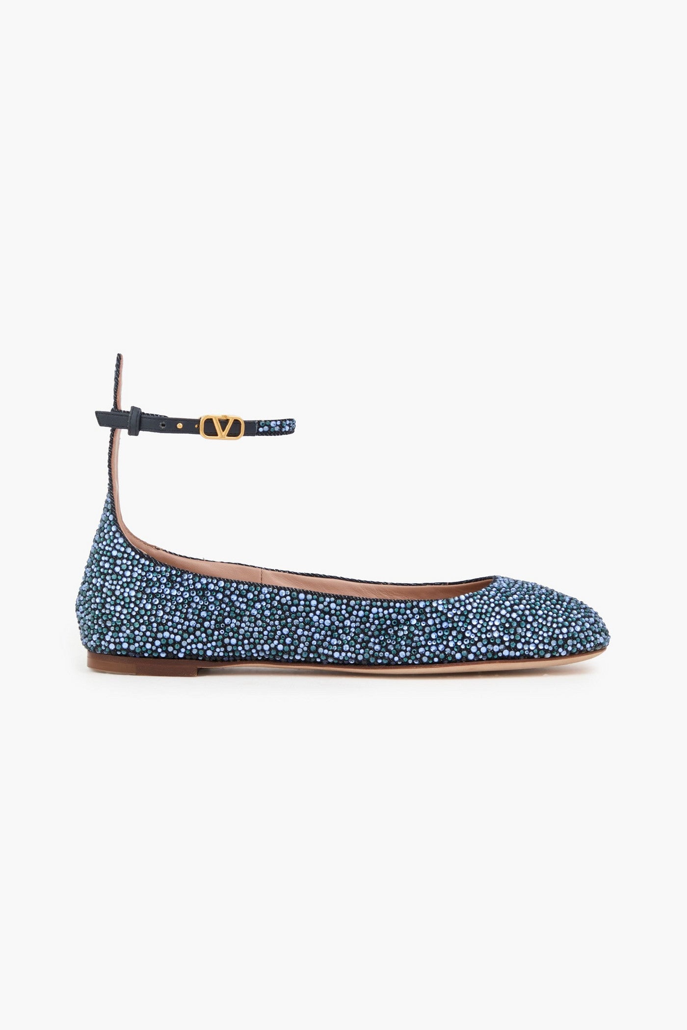 Valentino Garavani Tan-Go Crystal-Embellished Denim Ballet Flats Dark Denim Women's