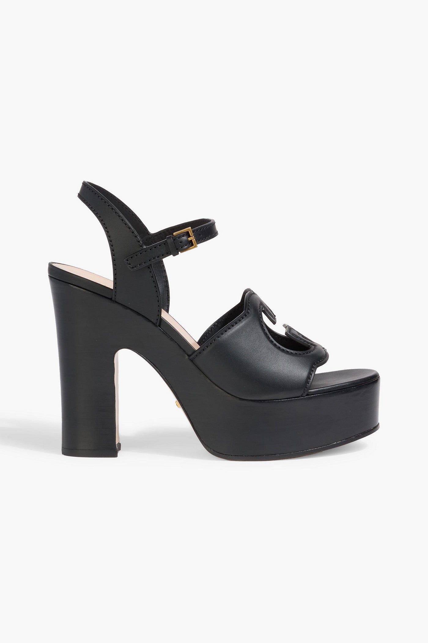 Gucci Laser-Cut Leather Platform Sandals Black Women's