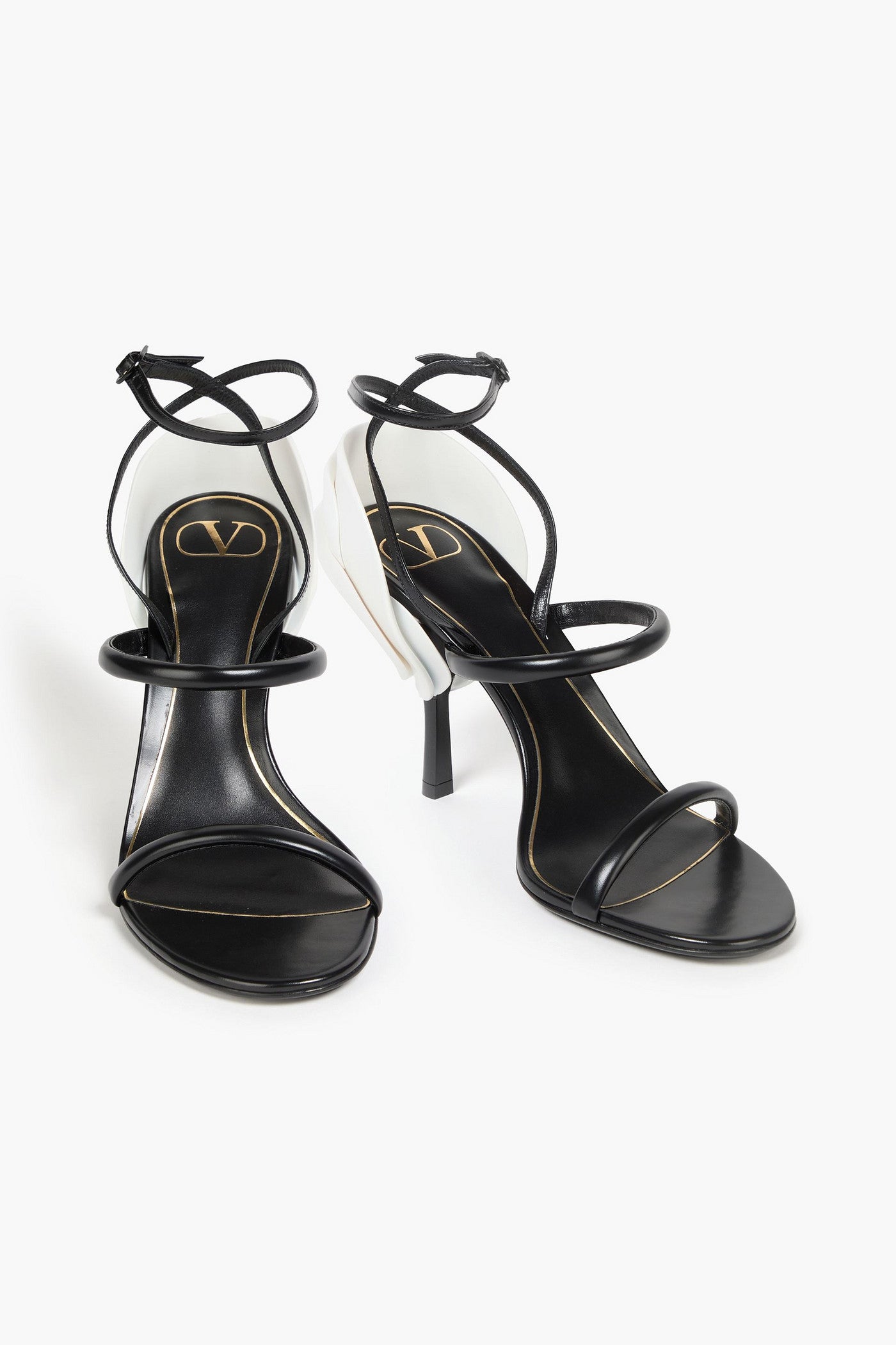Valentino Garavani Roserouche 1959 Appliqud Leather Sandals Black Women's