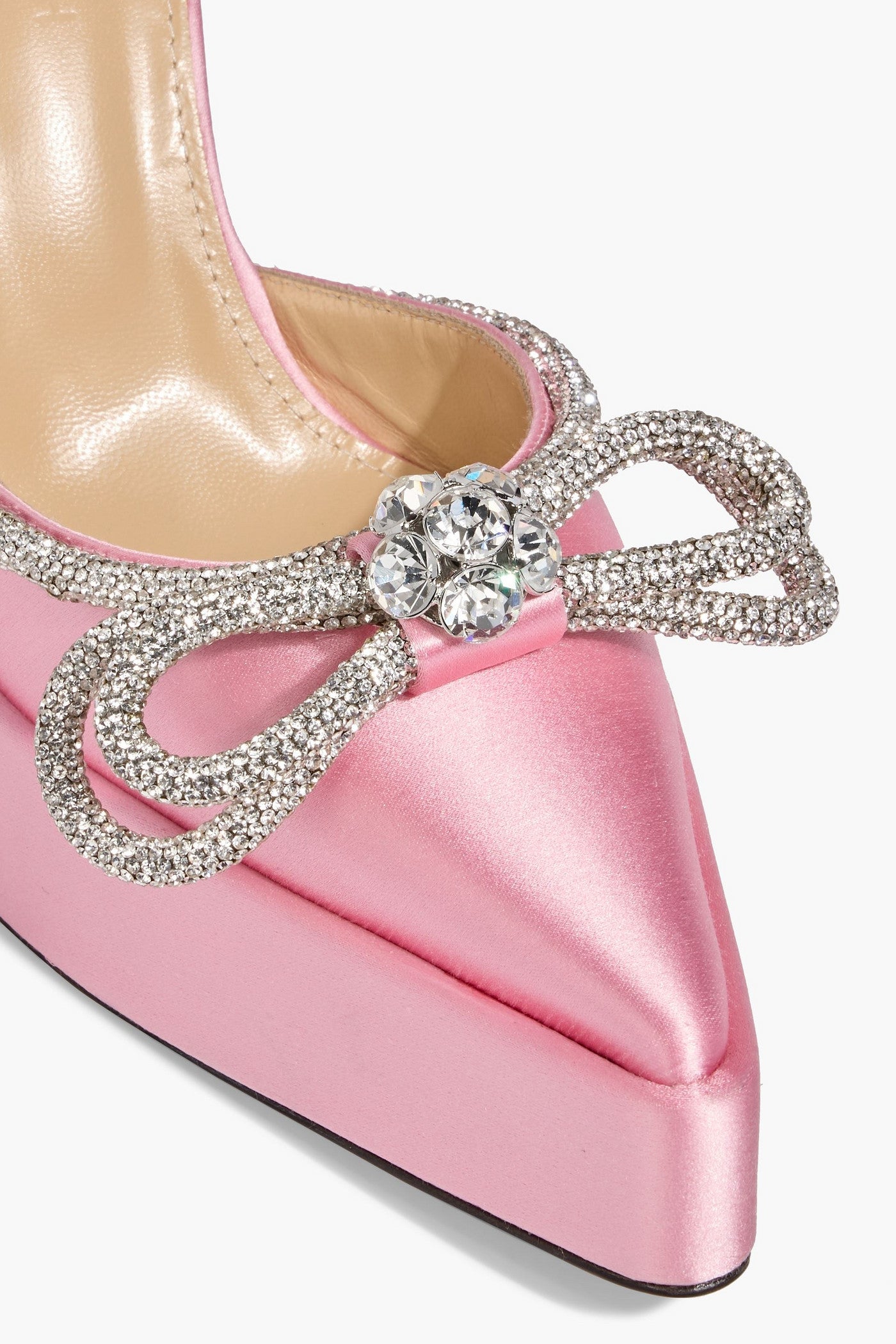Mach & Mach Double Bow Crystal-Embellished Satin Platform Pumps Baby Pink Women's