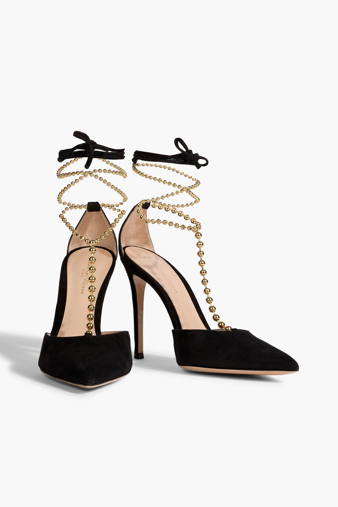 Gianvito Rossi Soleil D'orsay Bead-Embellished Suede Pumps Black Women's