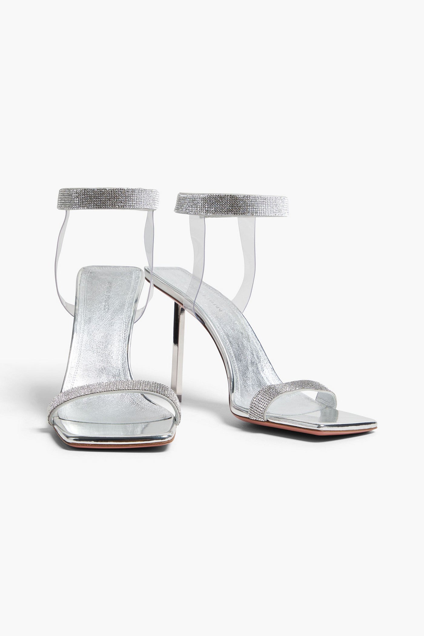 Amina Muaddi Rih Crystal-Embellished Metallic Leather Sandals Silver Women's