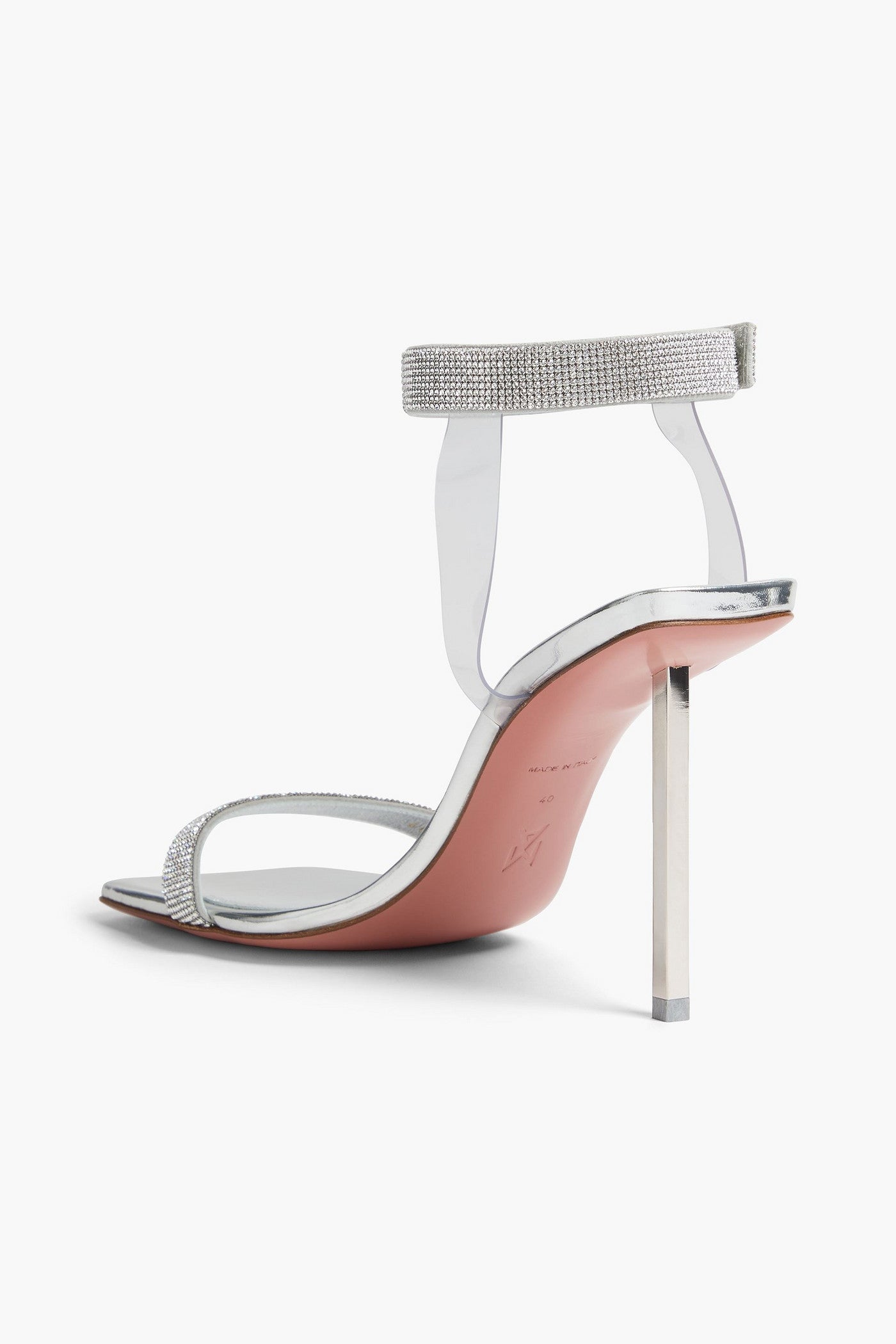 Amina Muaddi Rih Crystal-Embellished Metallic Leather Sandals Silver Women's