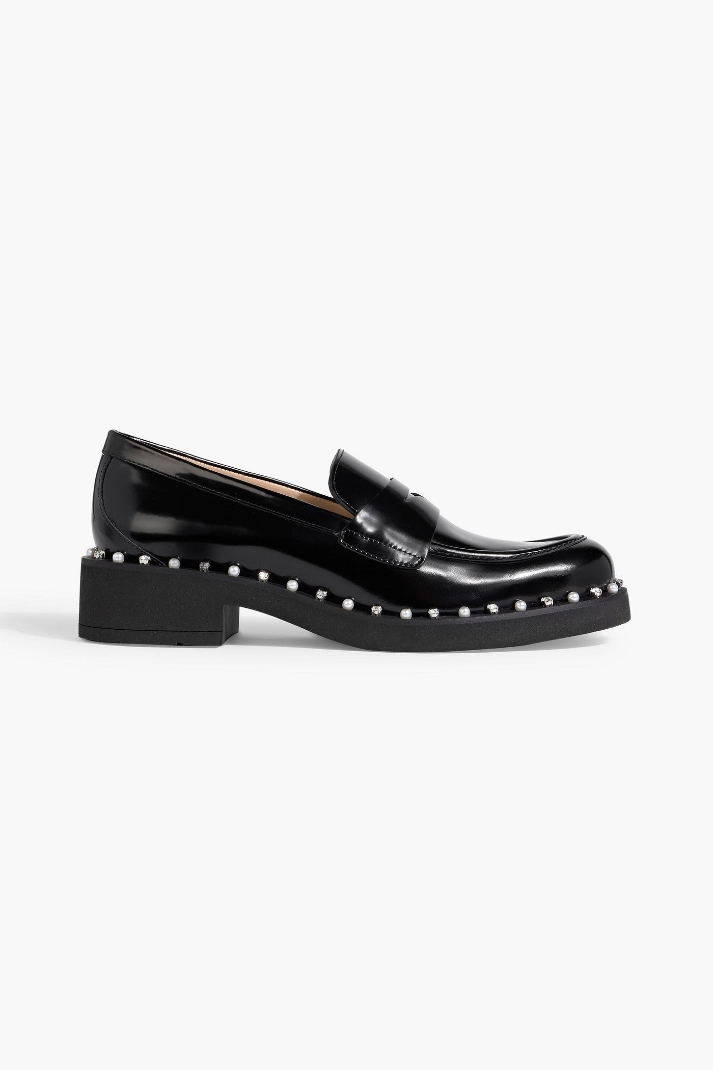 Stuart Weitzman Reverie Embellished Leather Loafers Black Women's