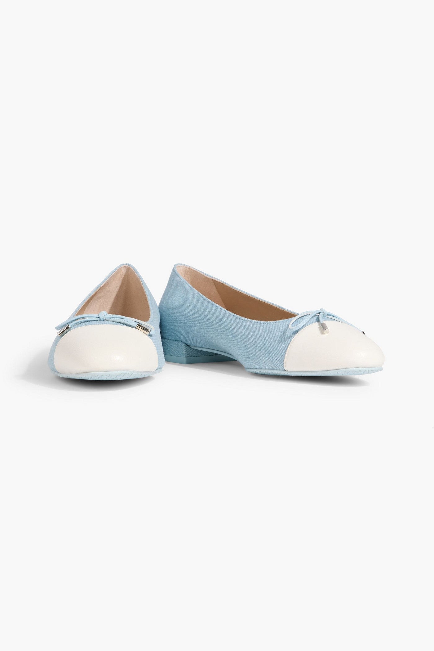 Stuart Weitzman Sleek Bow Leather-Trimmed Denim Ballet Flats Light Denim Women's