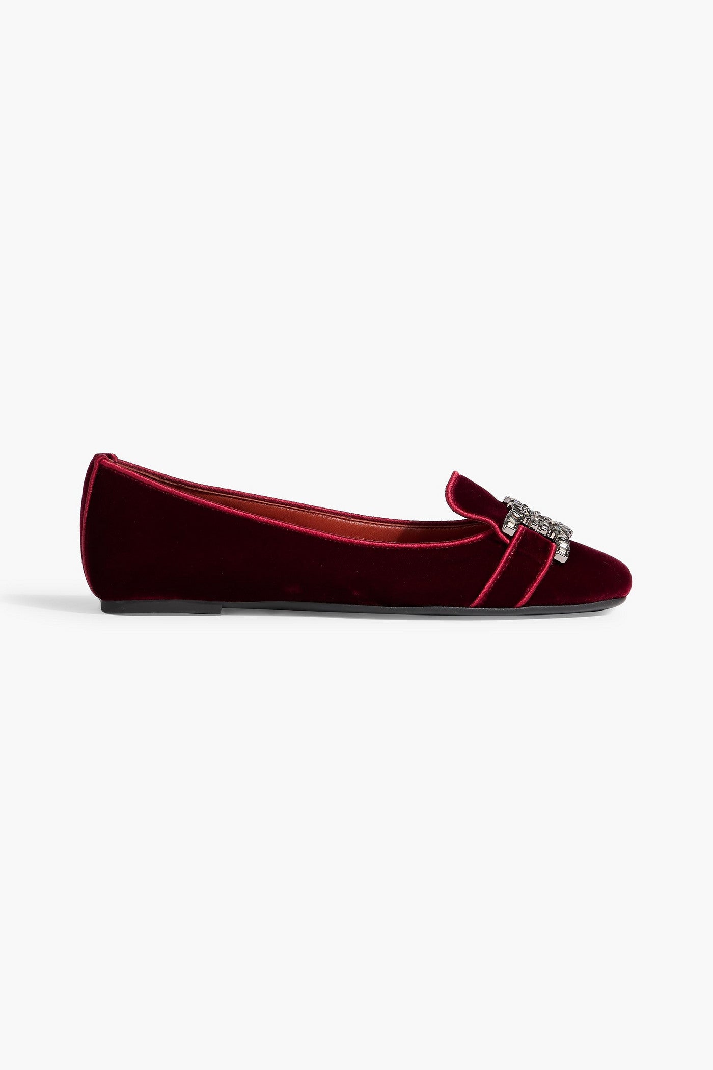 Tod's Crystal-Embellished Velvet Ballet Flats Claret Women's