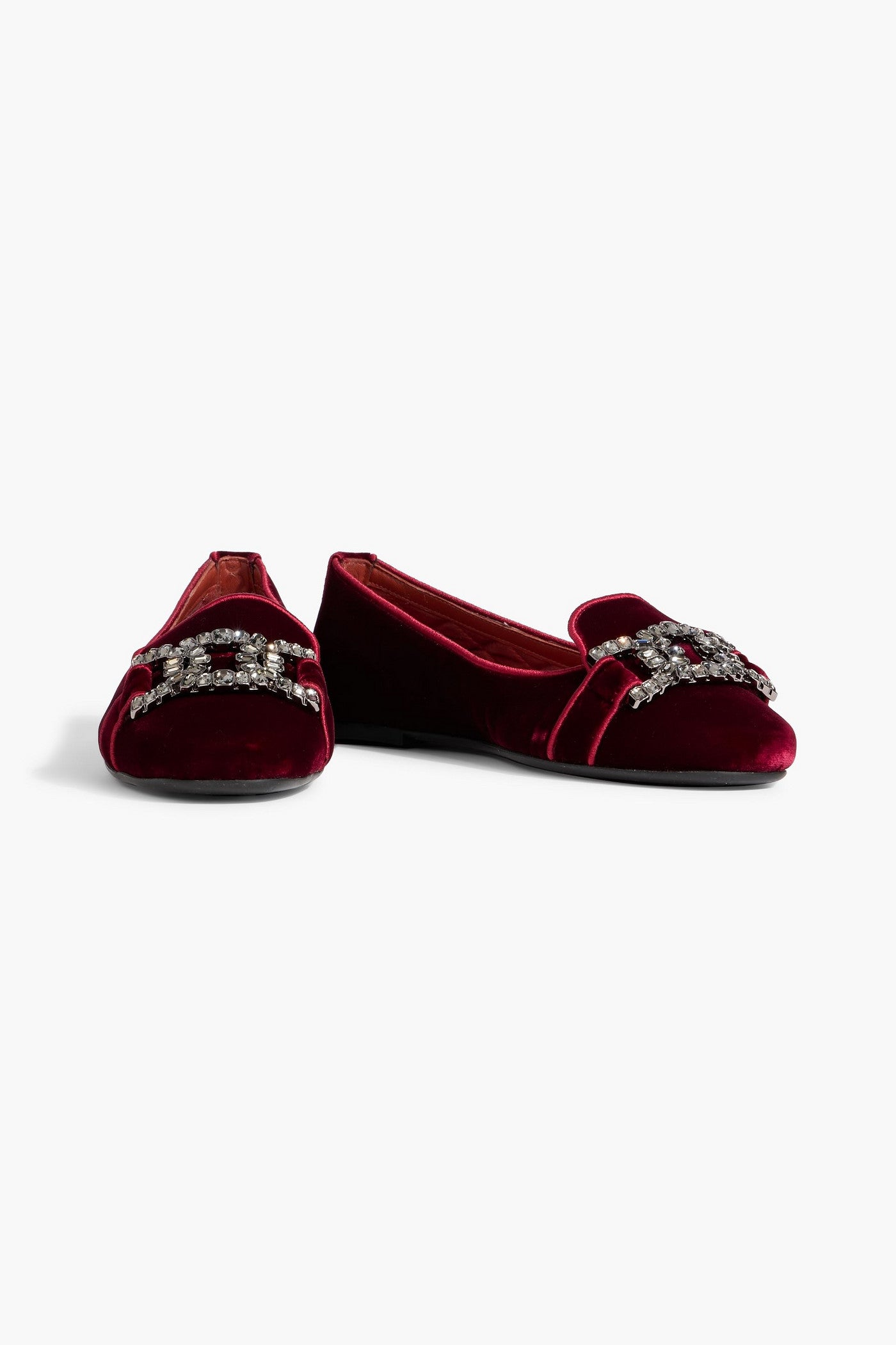Tod's Crystal-Embellished Velvet Ballet Flats Claret Women's