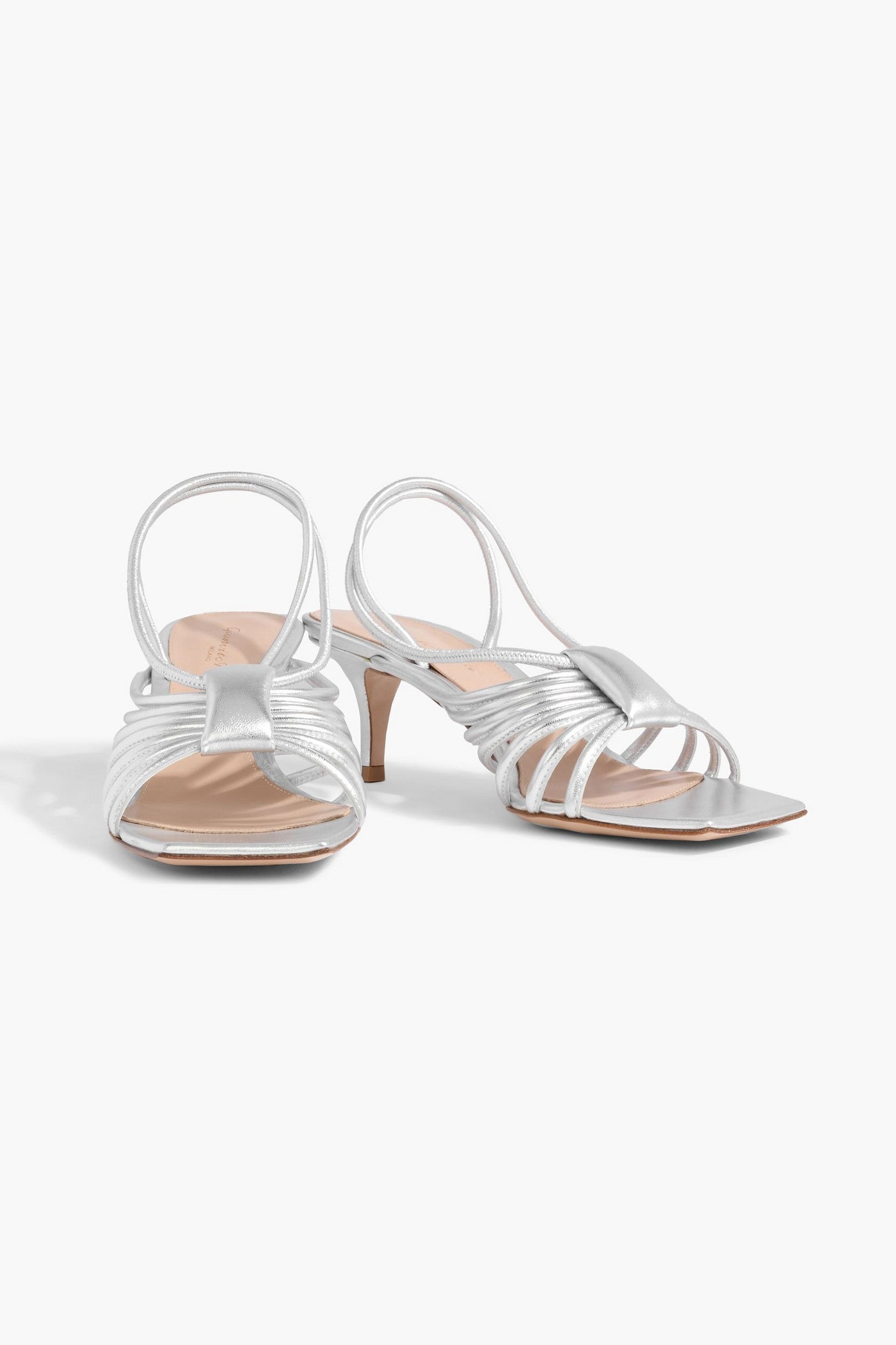 Gianvito Rossi Hellen 55 Metallic Leather Slingback Sandals Silver Women's