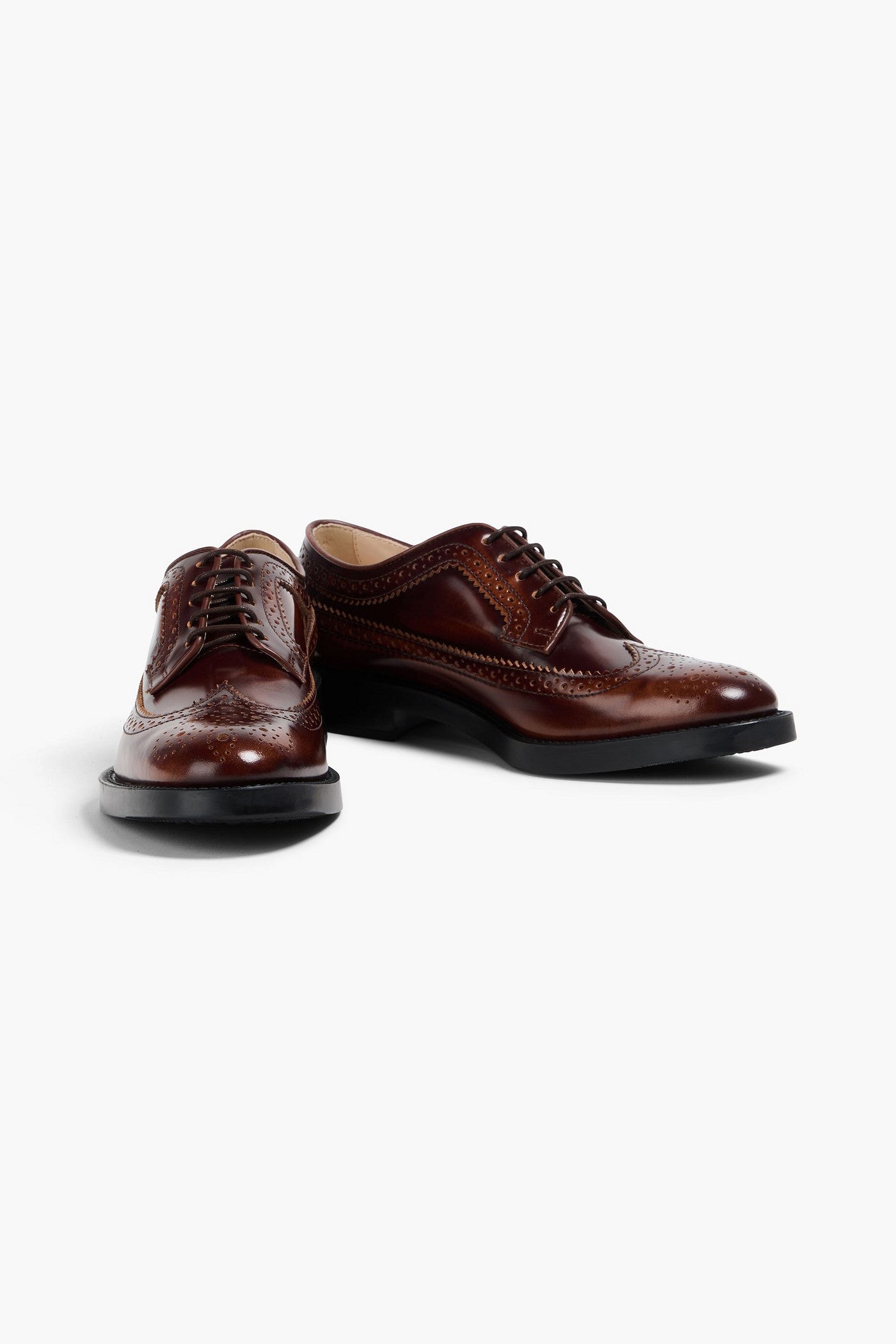 Tod's Burnished Glossed-Leather Brogues Brown Women's