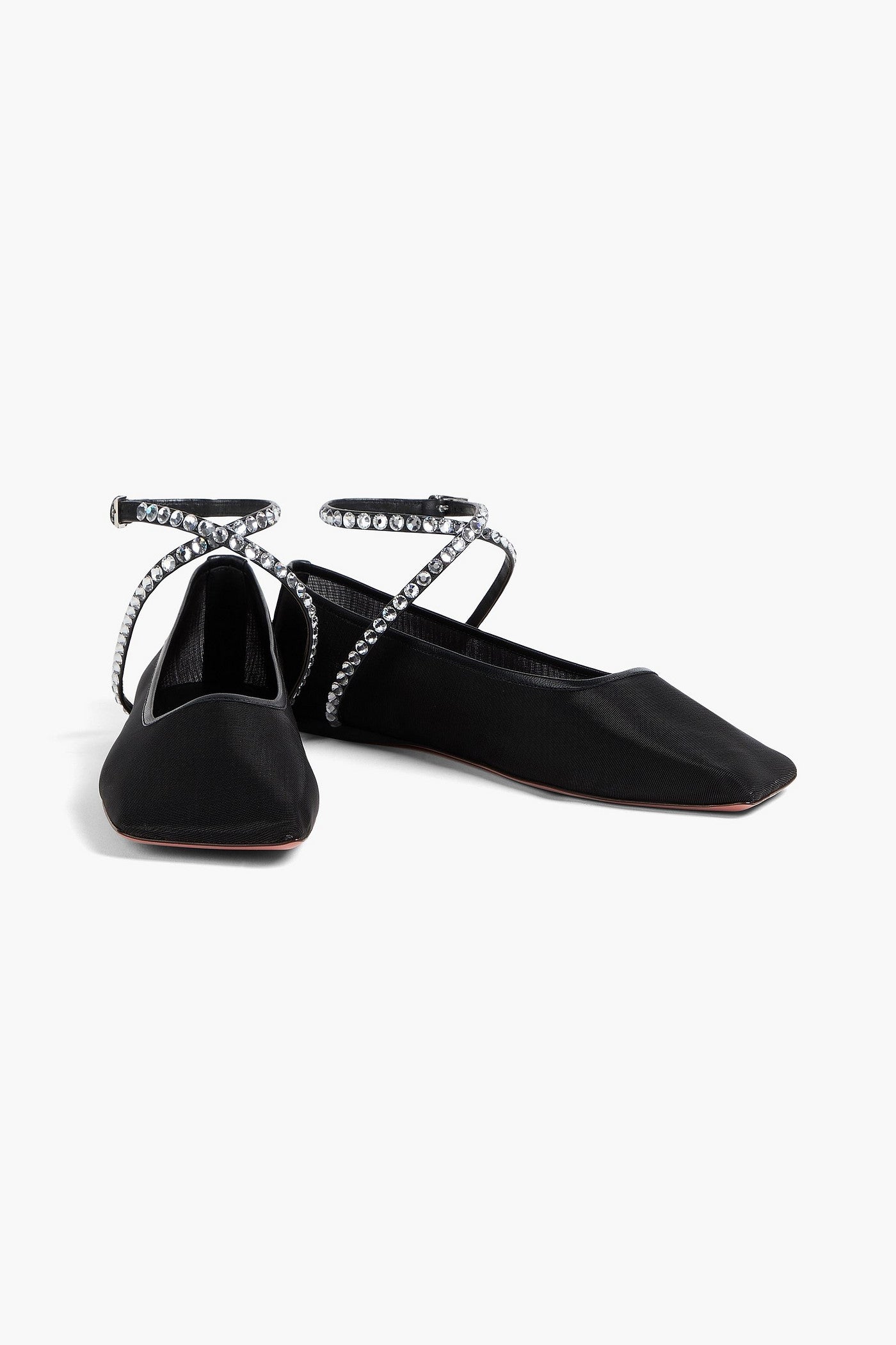 Amina Muaddi Ane Crystal-Embellished Mesh Ballet Flats Black Women's