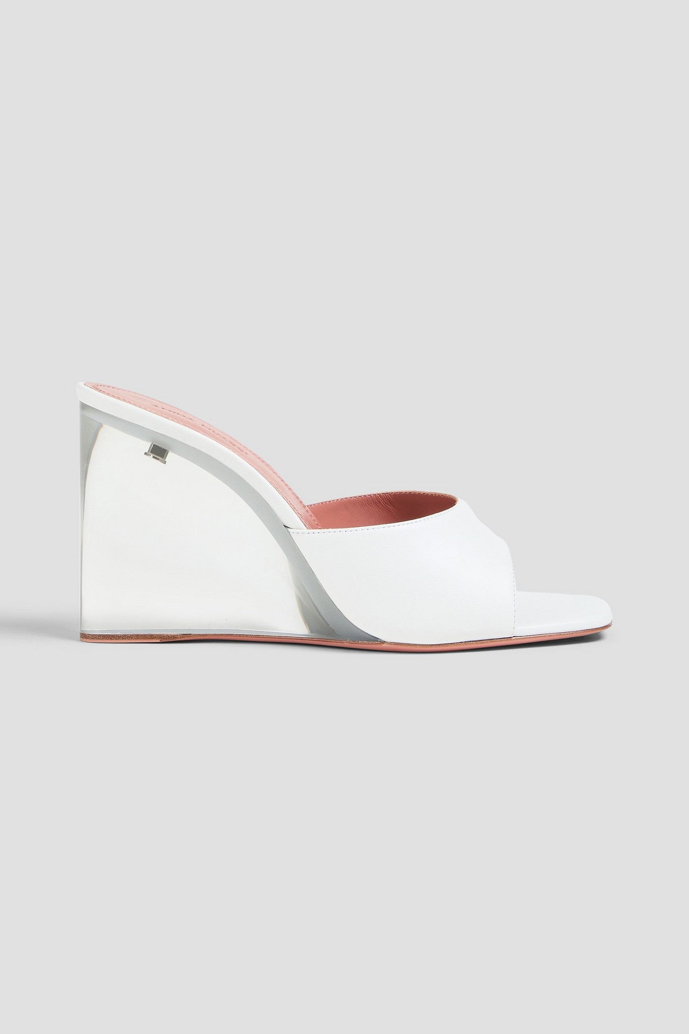 Amina Muaddi Lupita Leather Wedge Mules White Women's