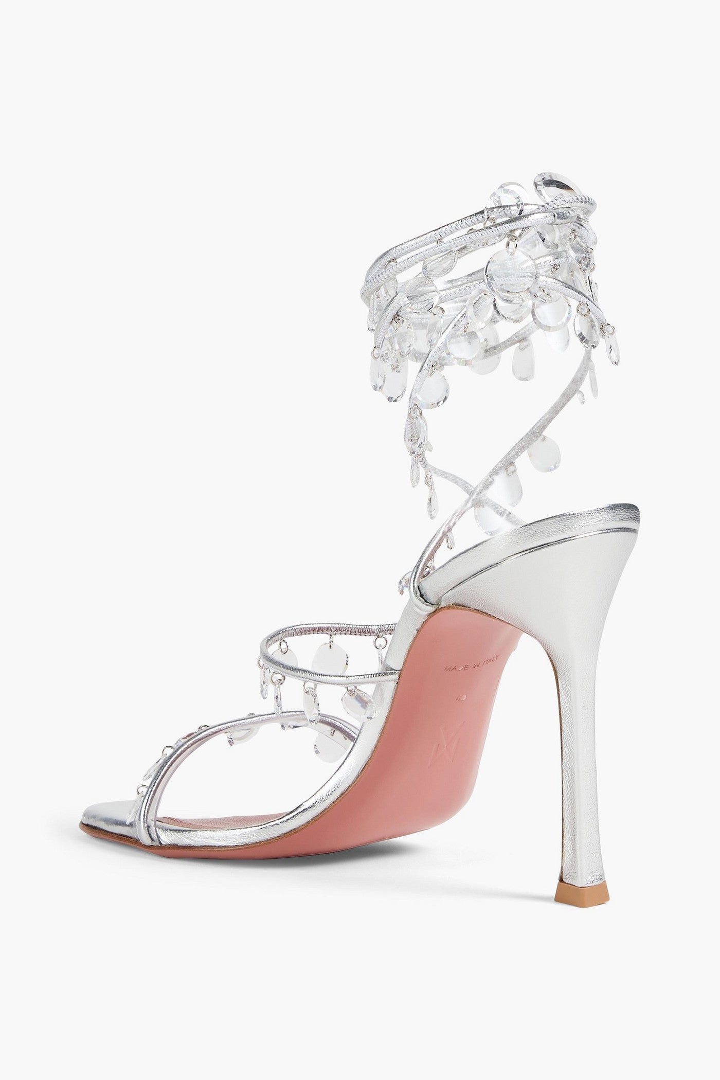 Amina Muaddi Tina Crystal-Embellished Metallic Leather Sandals Silver Women's